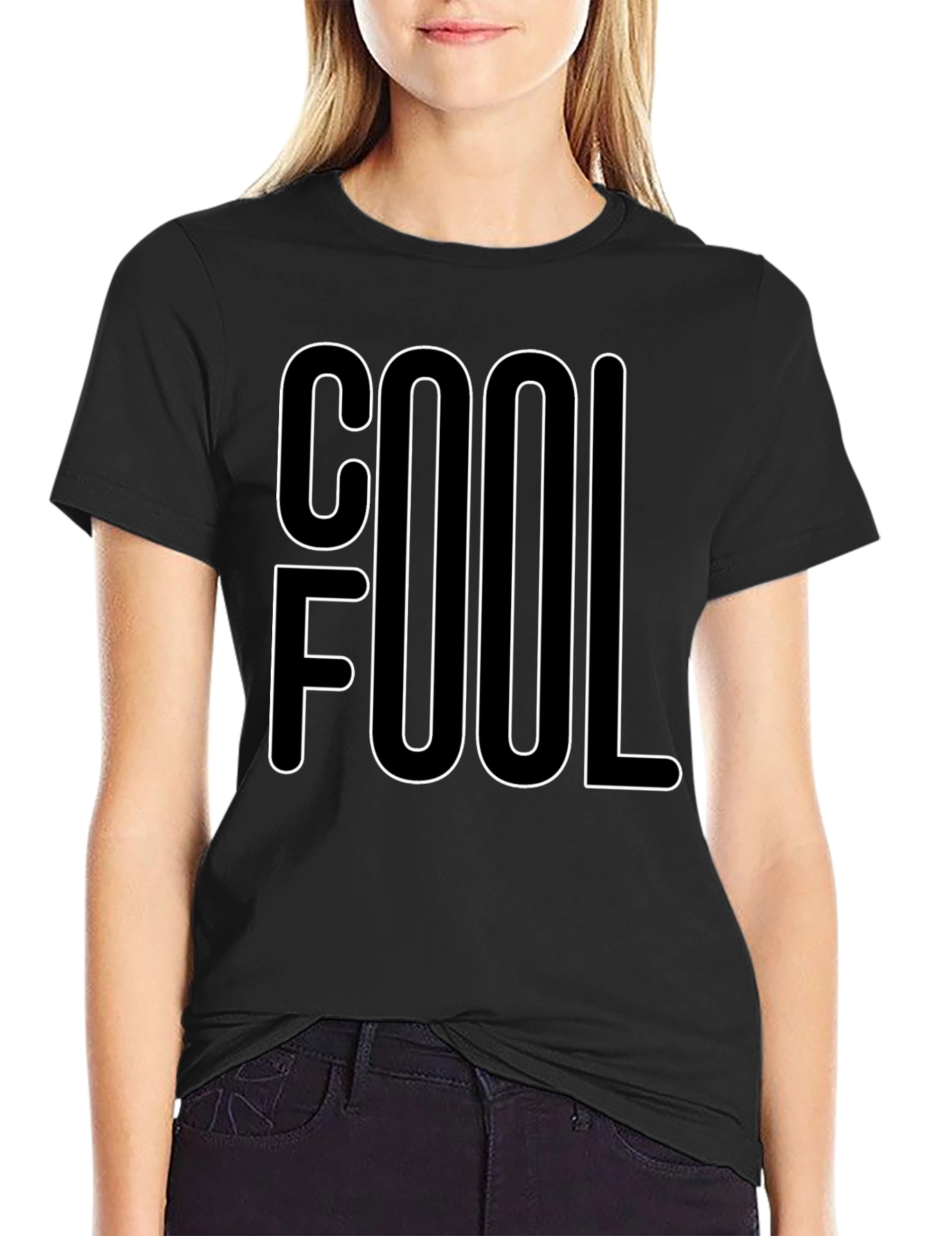 Cool Fool Graphic Tee - Black Cotton Blend T-Shirt