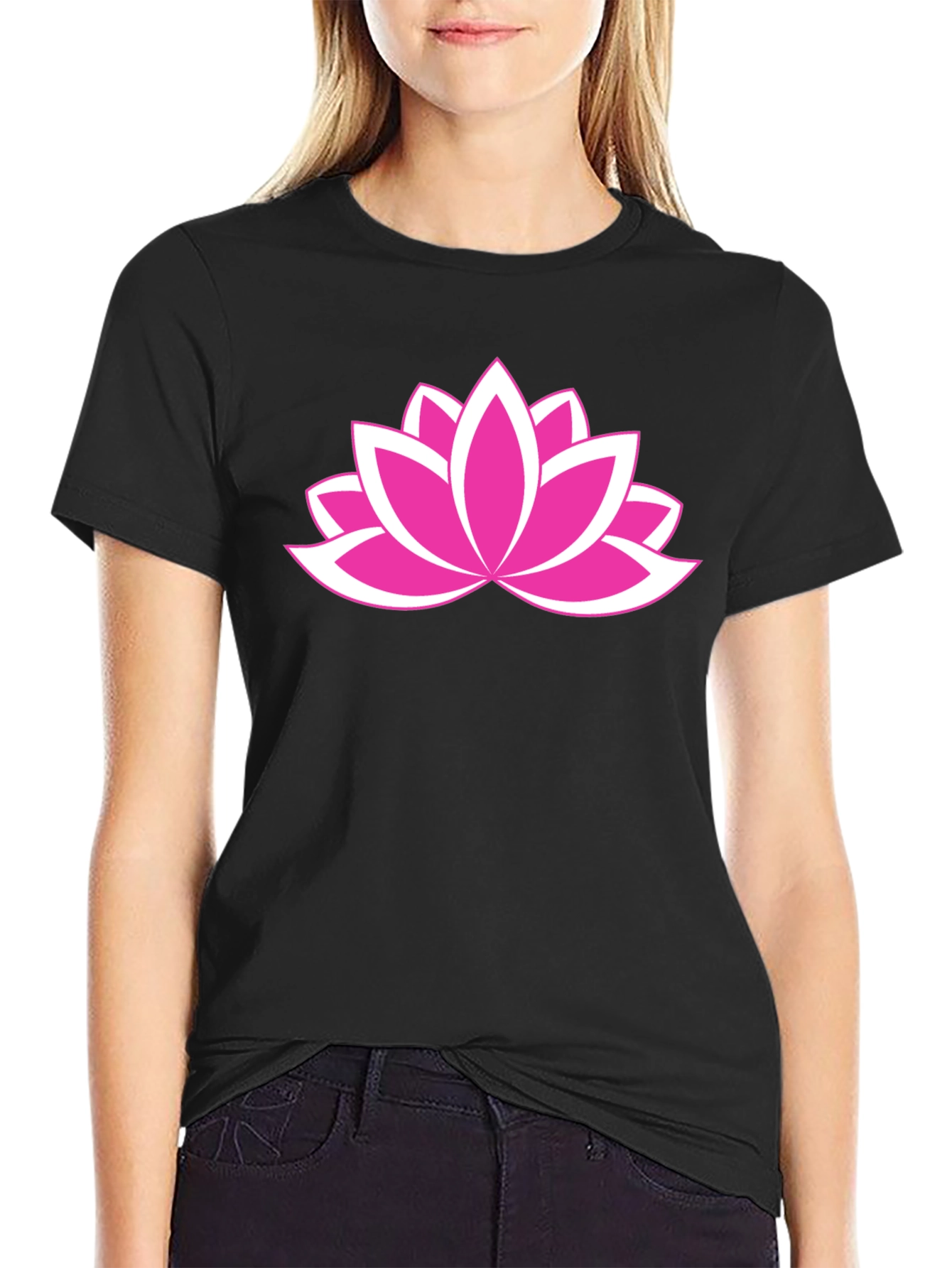 Lotus Flower Graphic Tee - Black Cotton Comfort