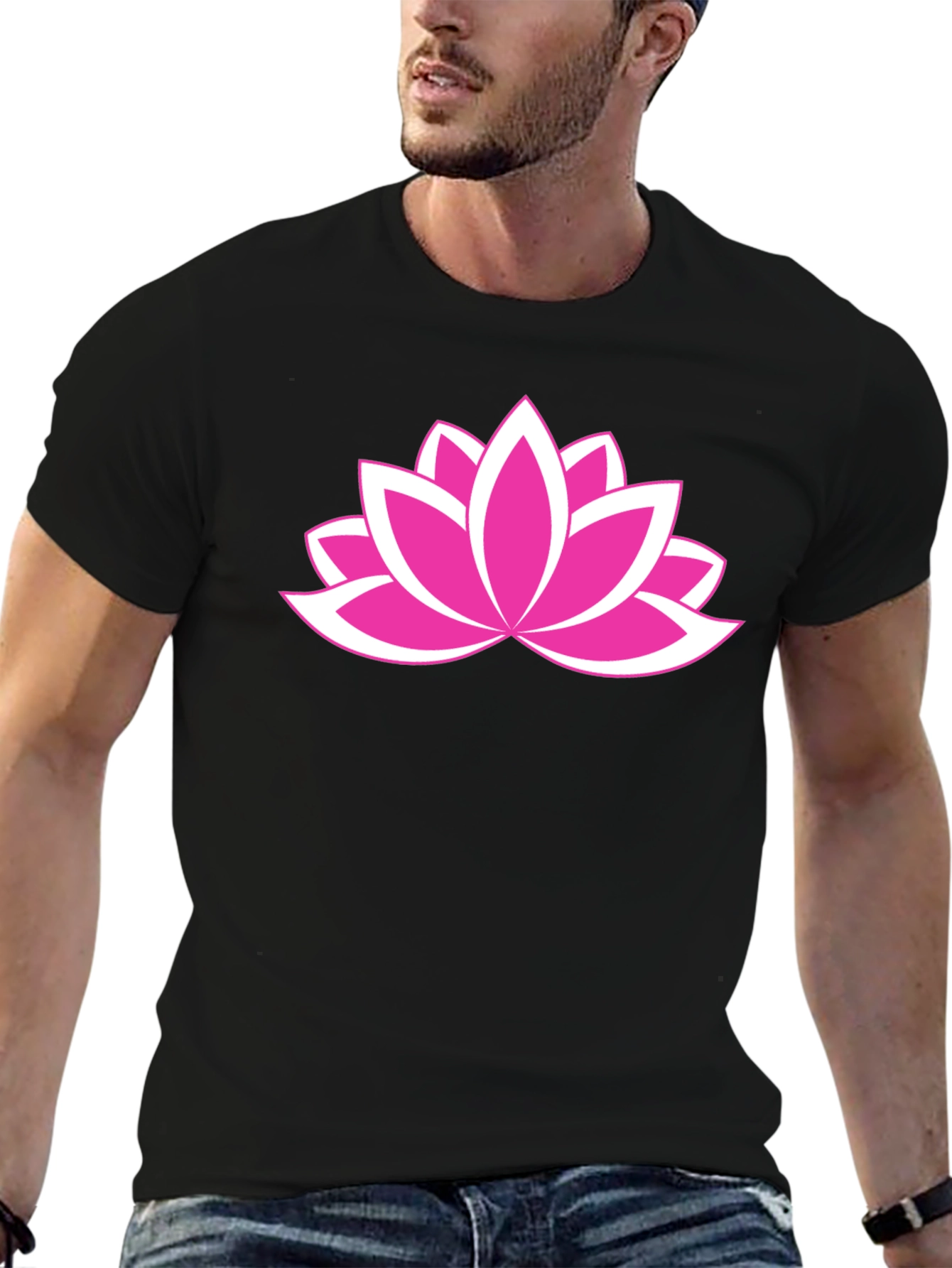 Lotus Flower Graphic Tee - Black Cotton Comfort