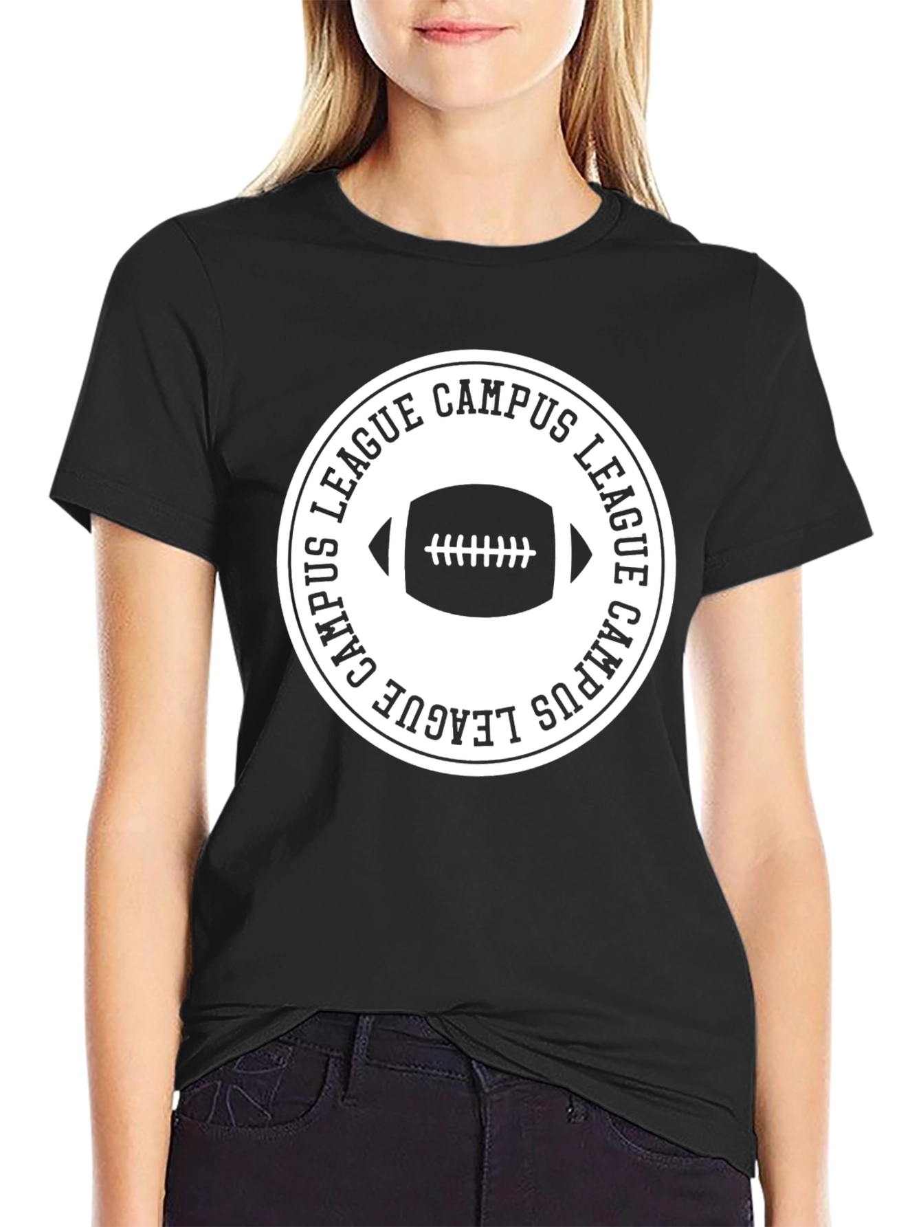 Campus League Football T-Shirt - Black