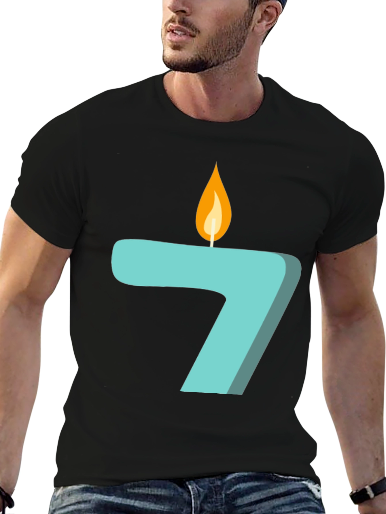 Number 7 Birthday Candle Graphic T-Shirt