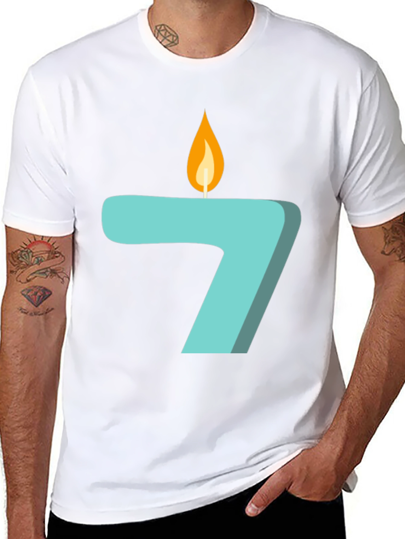 Number 7 Birthday Candle Graphic T-Shirt