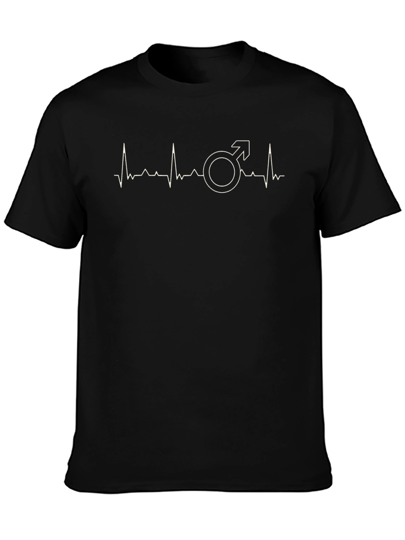 Mens Black T-Shirt with Male Symbol Heartbeat Graphic