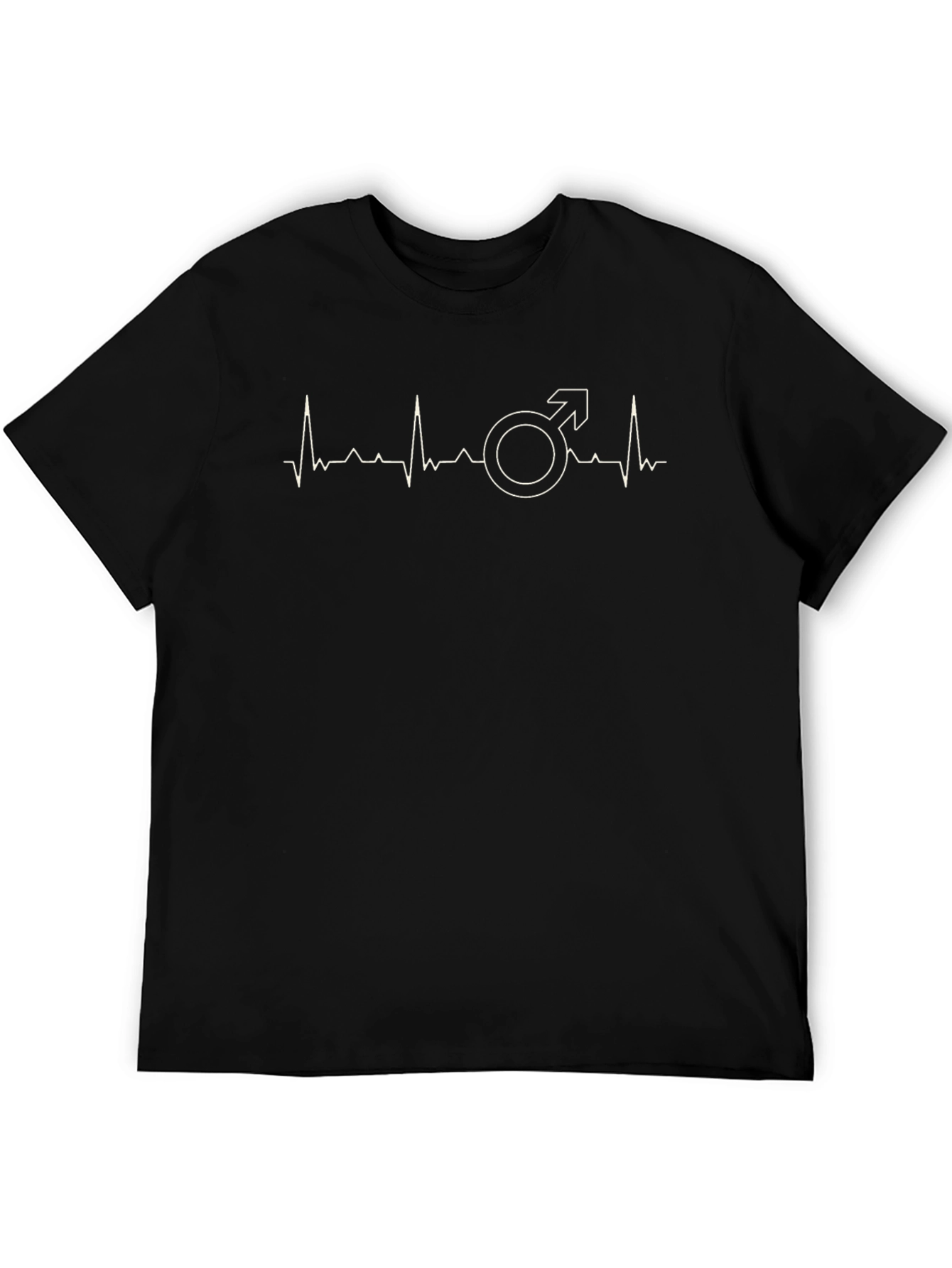 Mens Black T-Shirt with Male Symbol Heartbeat Graphic