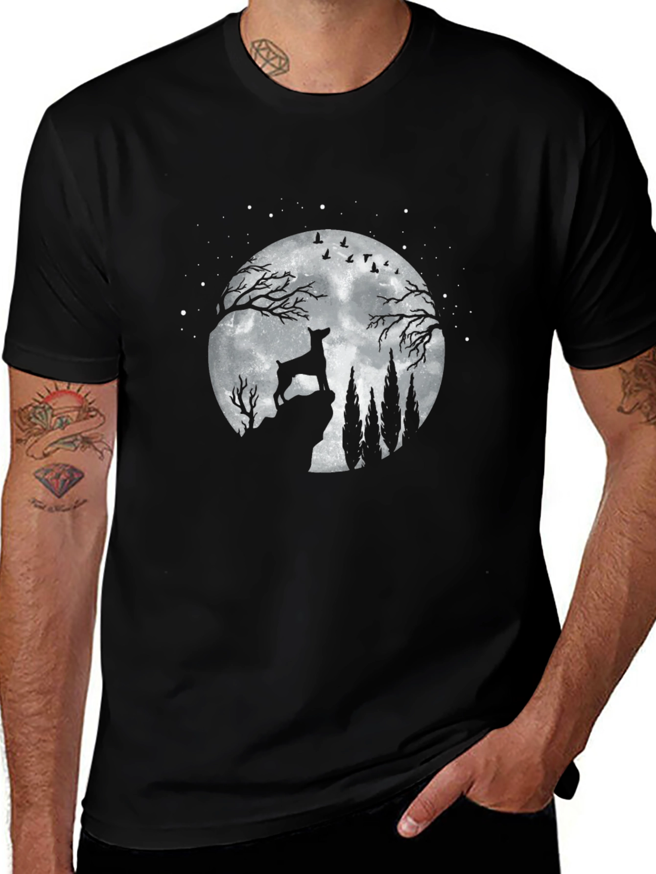Dog Moon Graphic Tee - Black Cotton Blend