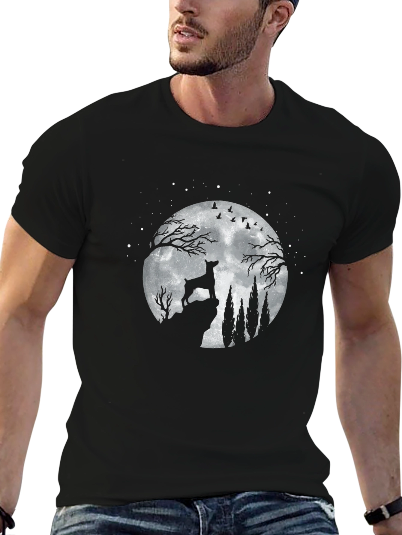 Dog Moon Graphic Tee - Black Cotton Blend