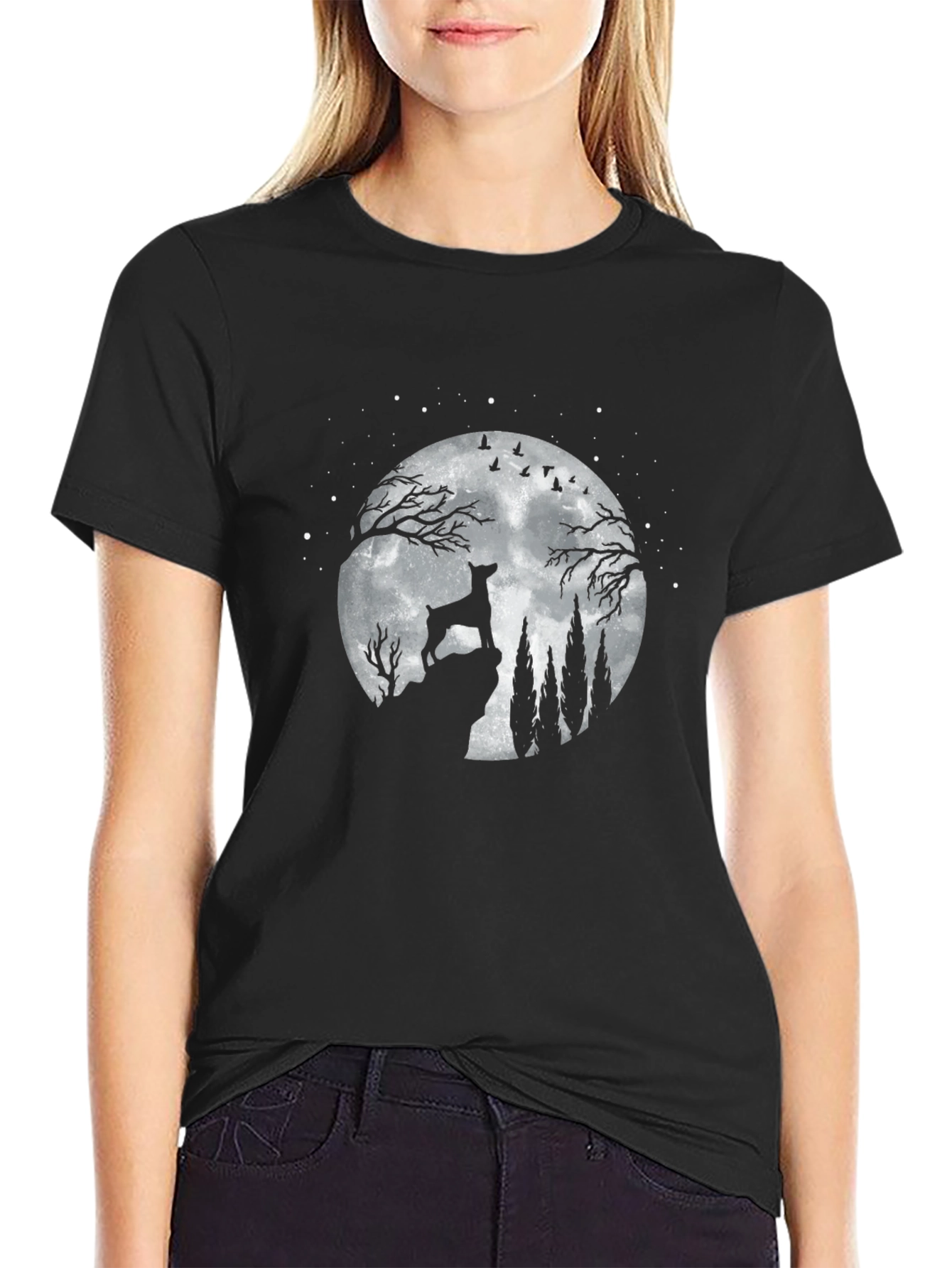 Dog Moon Graphic Tee - Black Cotton Blend
