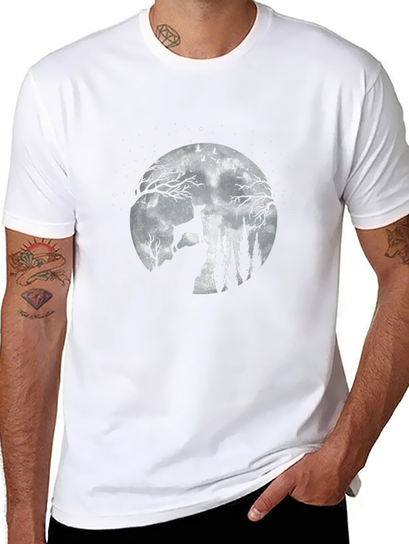 Dog Moon Graphic Tee - Black Cotton Blend