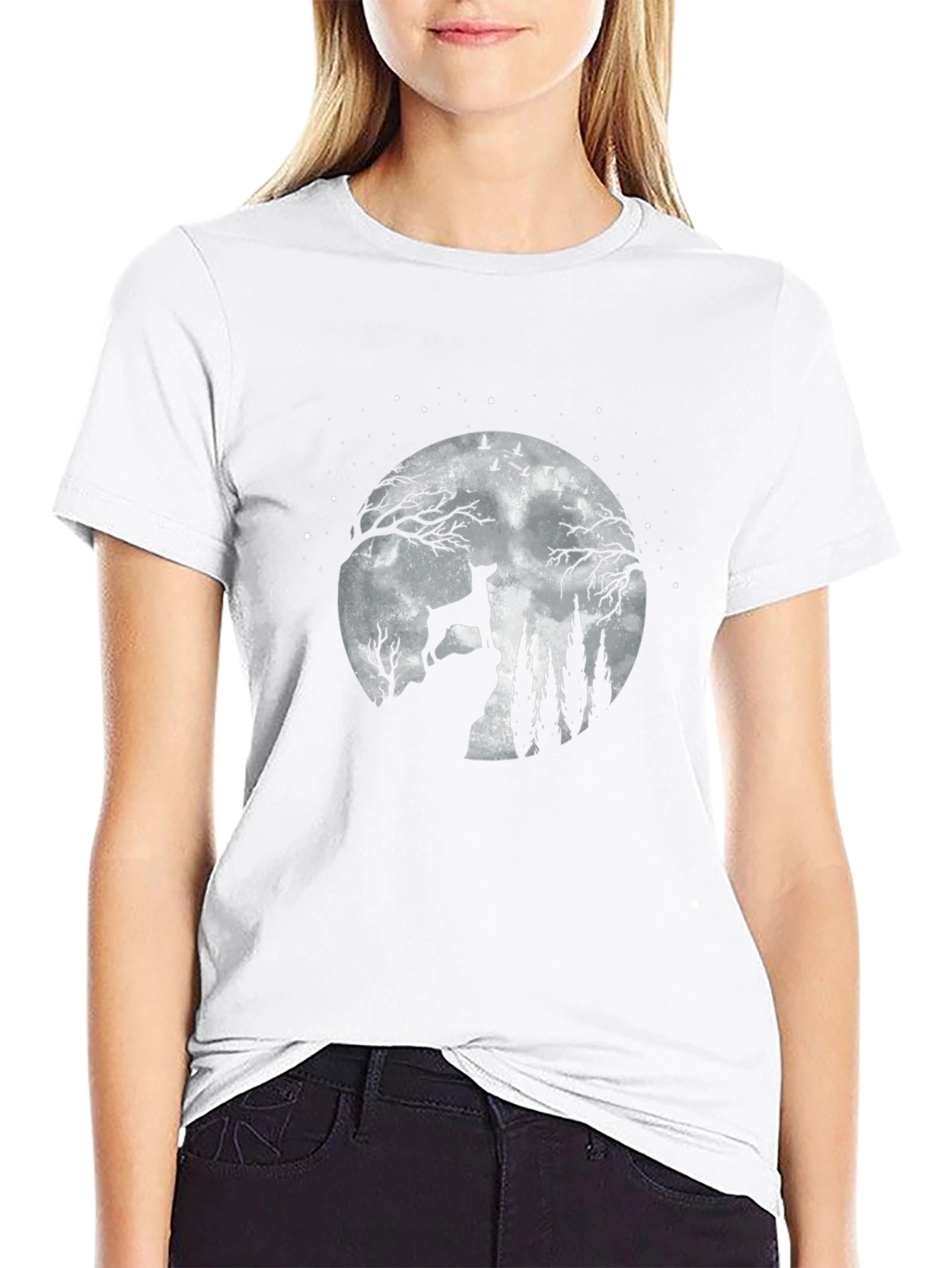 Dog Moon Graphic Tee - Black Cotton Blend