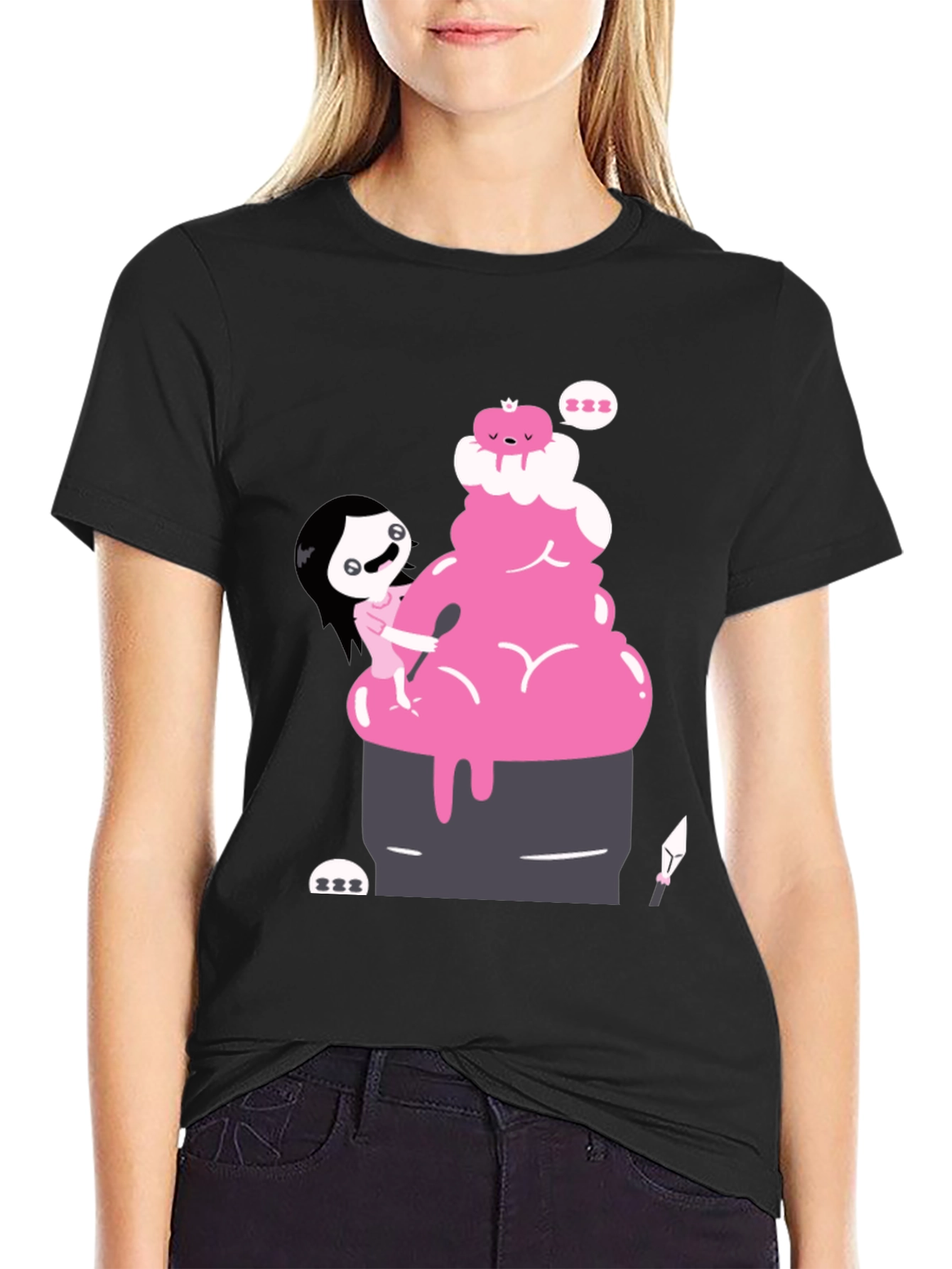 Cartoon Style Character Design Black T-Shirt