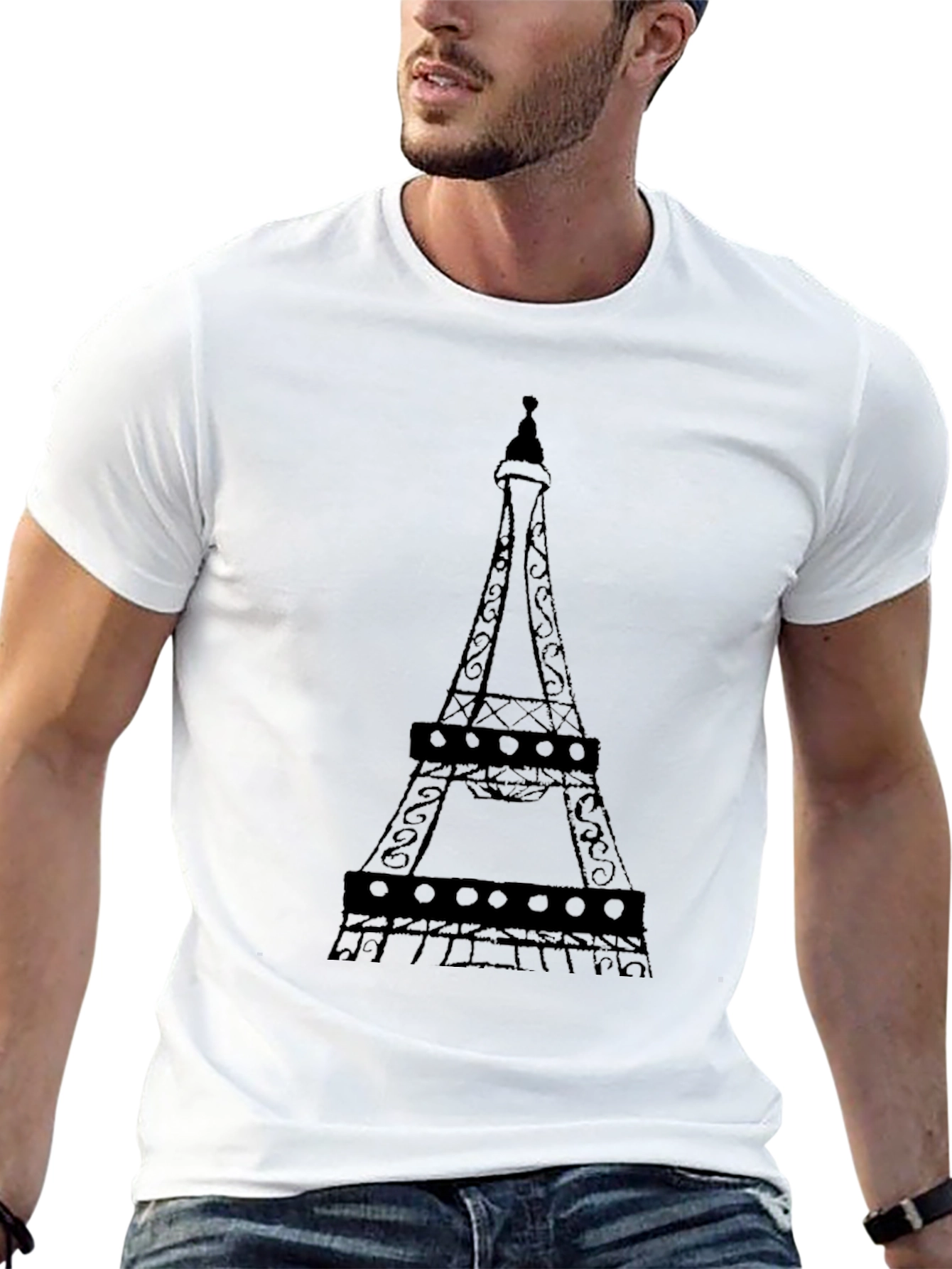 Eiffel Tower Graphic Tee - Black Cotton Casual Top