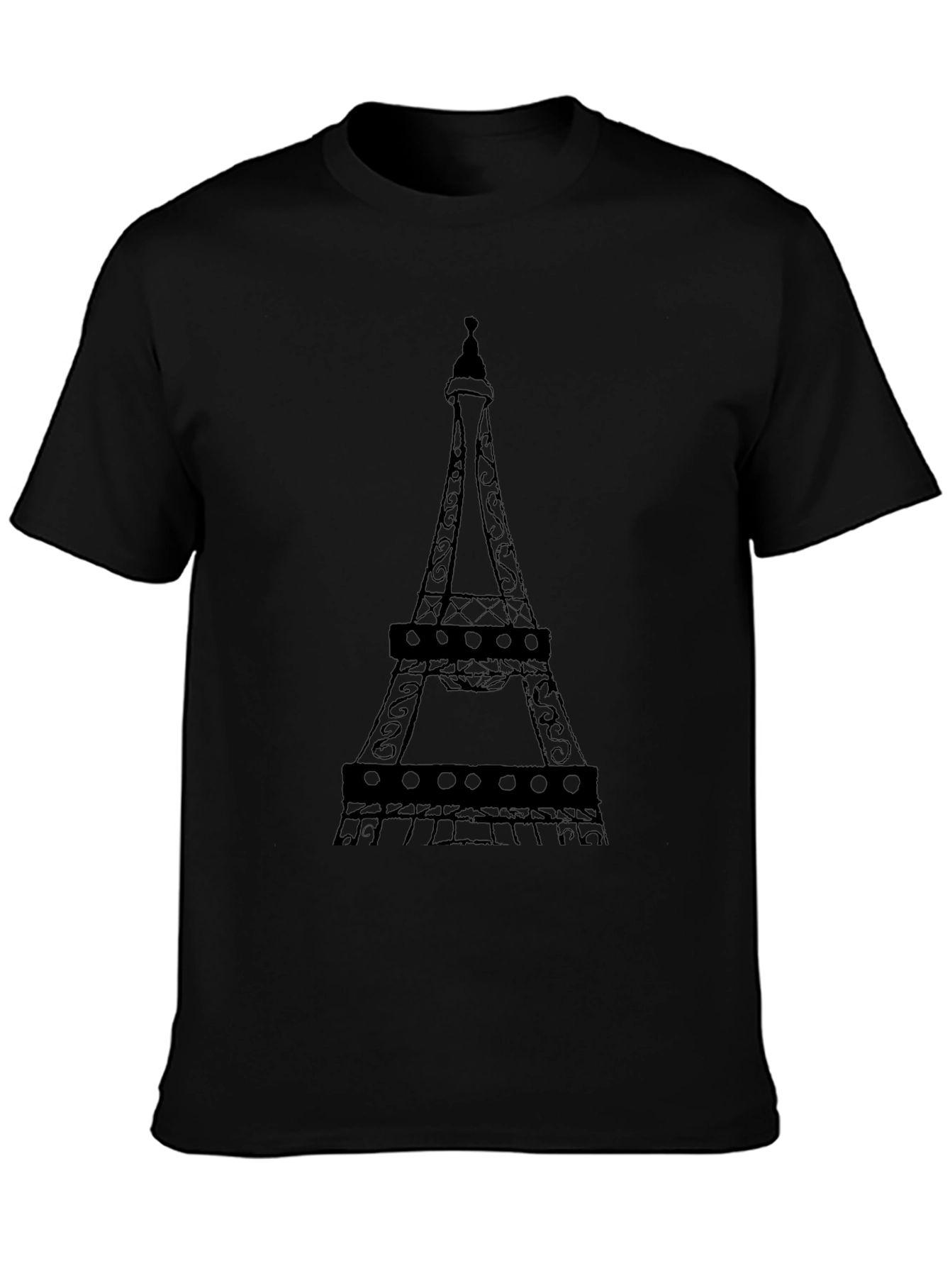 Eiffel Tower Graphic Tee - Black Cotton Casual Top