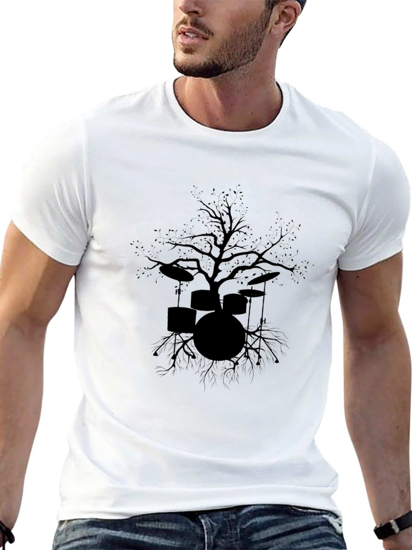 Drum Kit Tree Graphic Black T-Shirt