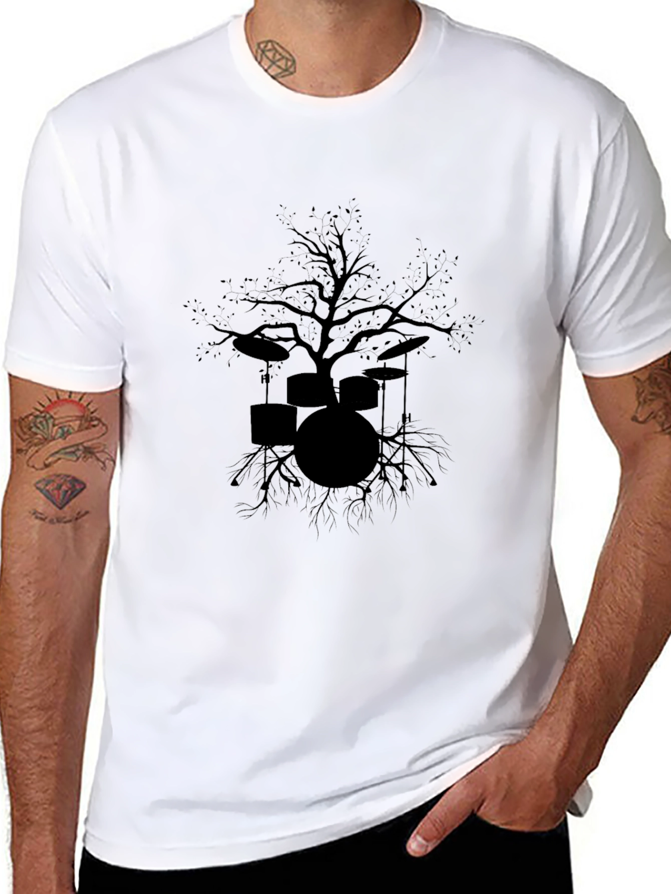 Drum Kit Tree Graphic Black T-Shirt
