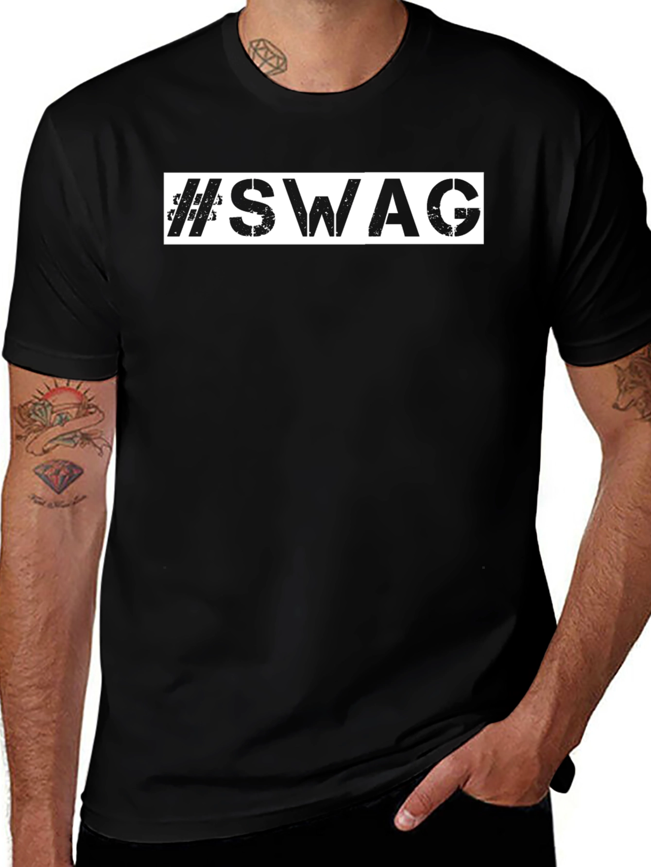 #SWAG Mens Black Graphic Print Tee