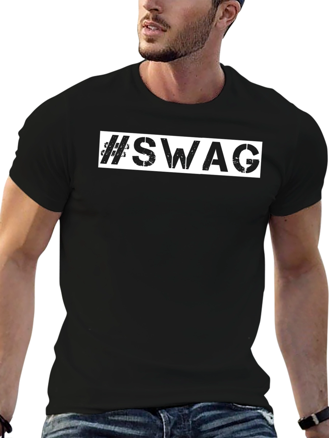 #SWAG Mens Black Graphic Print Tee