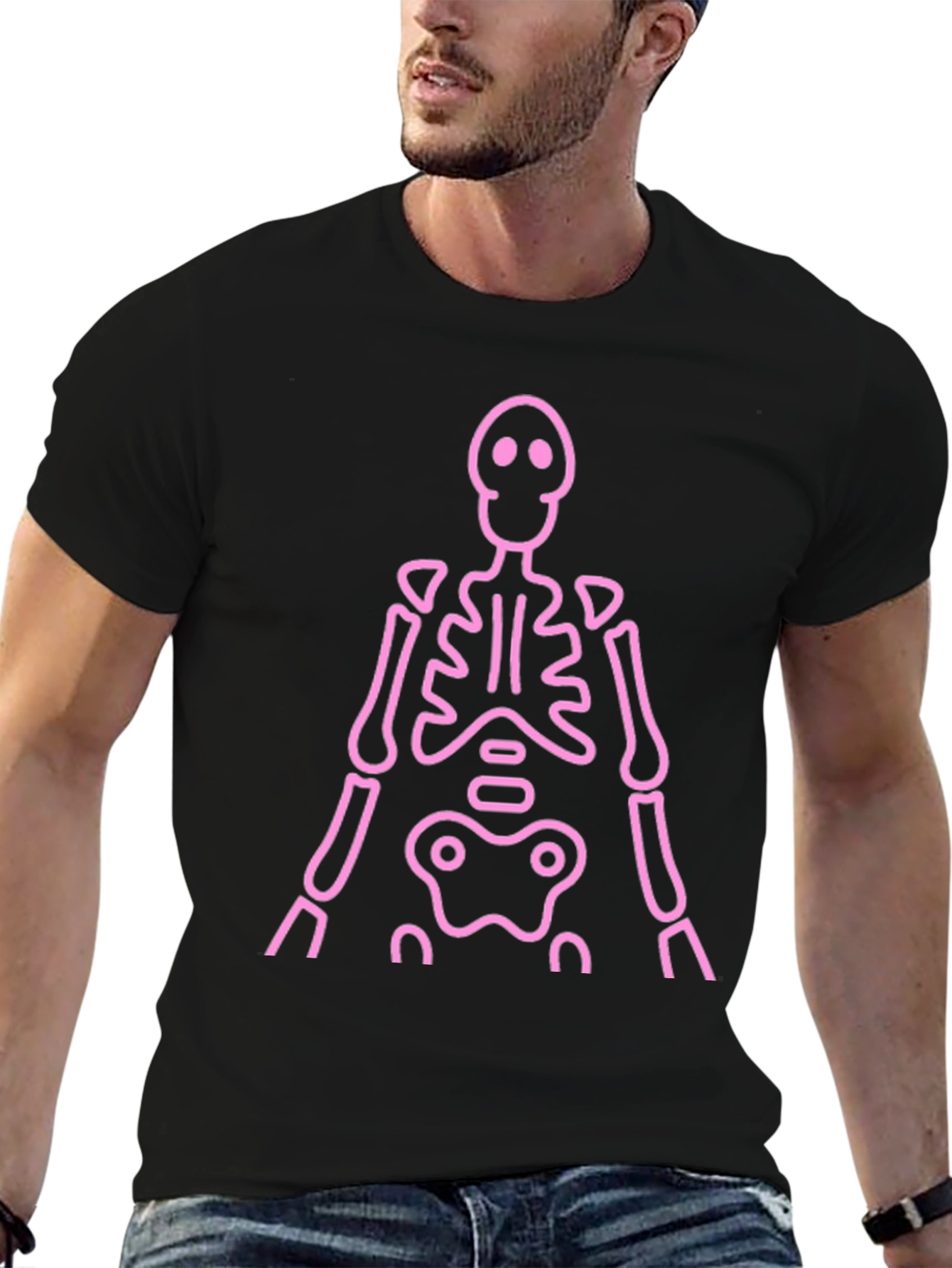 Pink Skeleton Graphic Tee - Black Casual Shirt