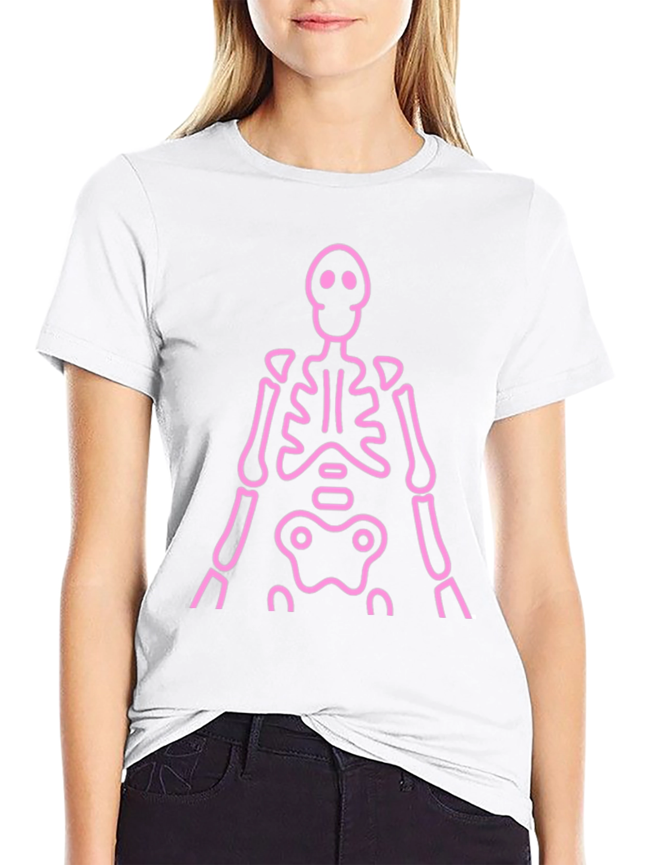 Pink Skeleton Graphic Tee - Black Casual Shirt
