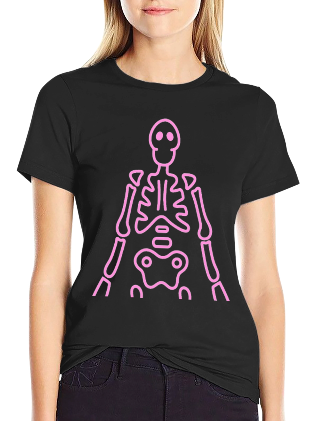 Pink Skeleton Graphic Tee - Black Casual Shirt