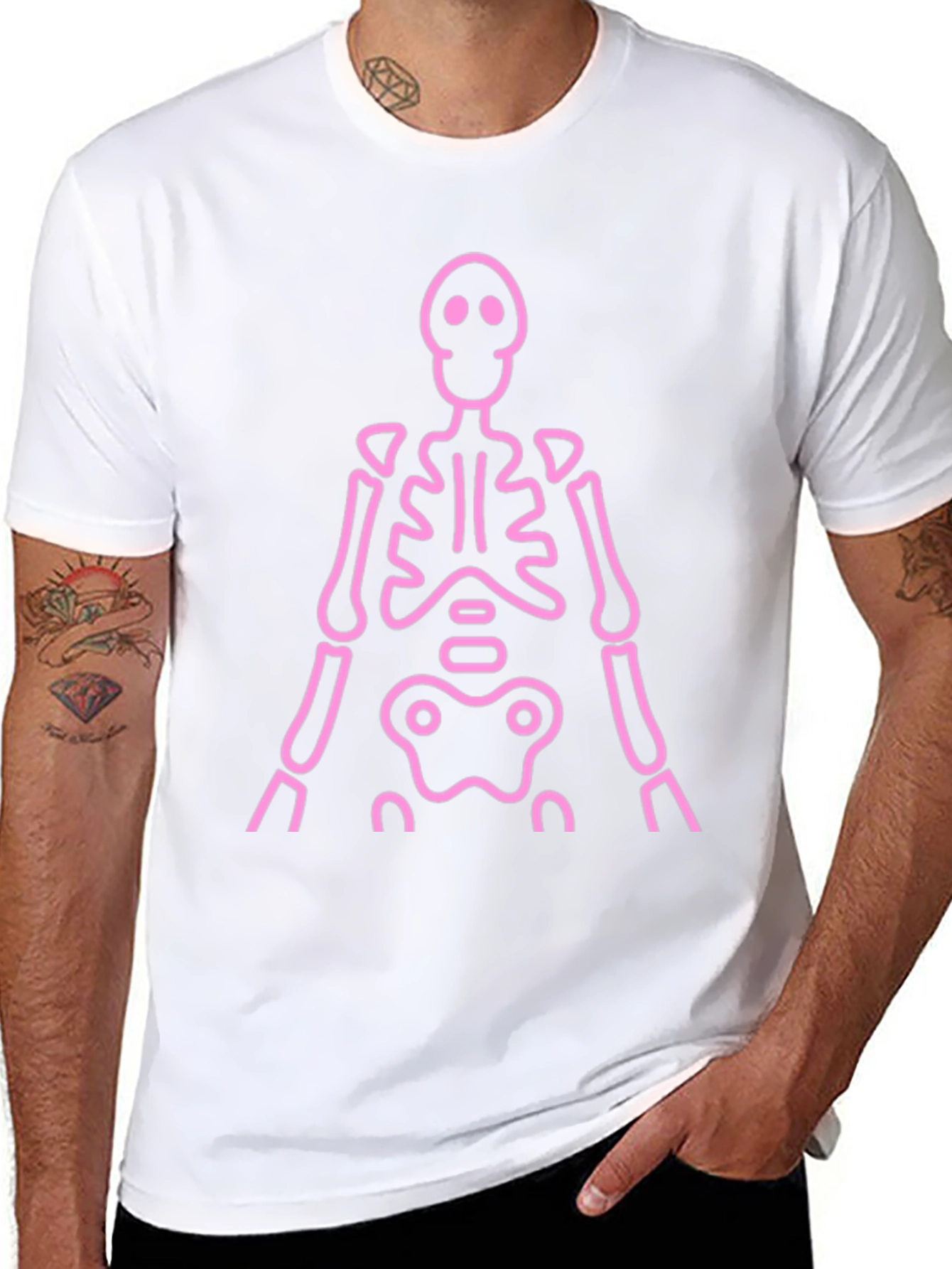 Pink Skeleton Graphic Tee - Black Casual Shirt