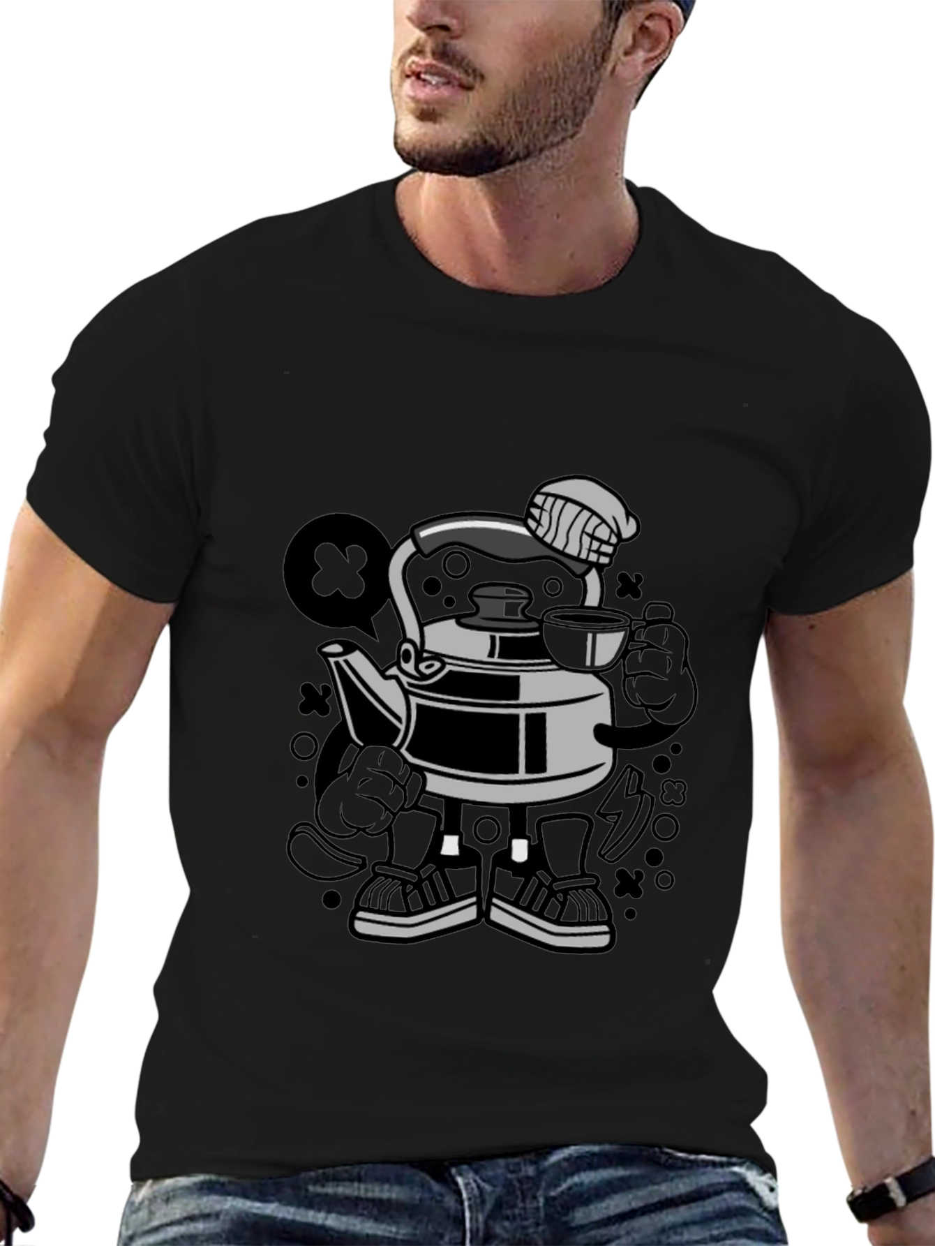 Cartoon Kettle Character T-Shirt | Funny Kitchen Graphic Tee | Cute Appliance Shirt | Gift for Cooking Lovers | Free Shipping $50+