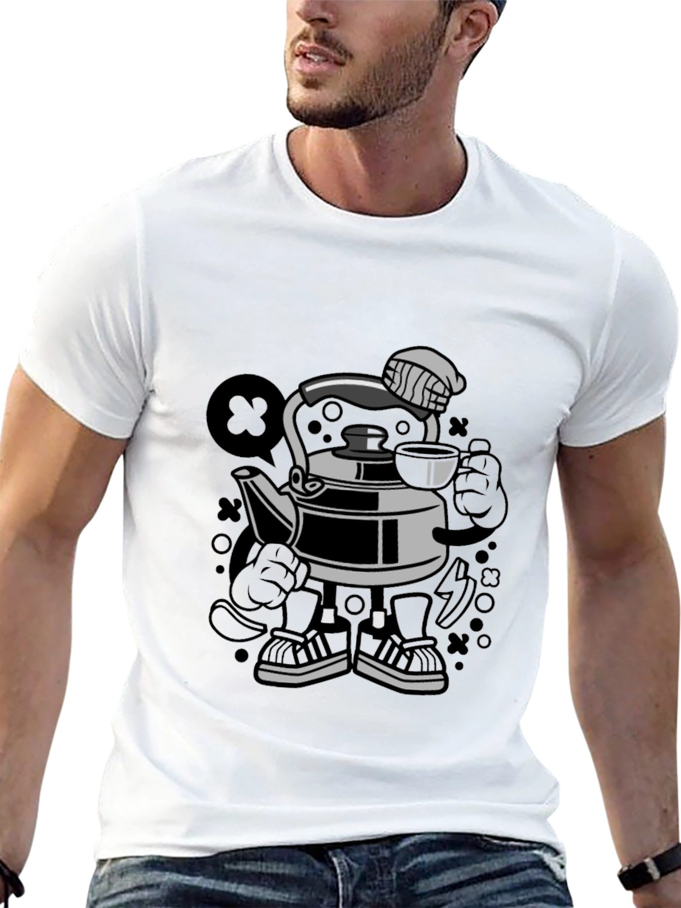 Cartoon Kettle Character T-Shirt | Funny Kitchen Graphic Tee | Cute Appliance Shirt | Gift for Cooking Lovers | Free Shipping $50+