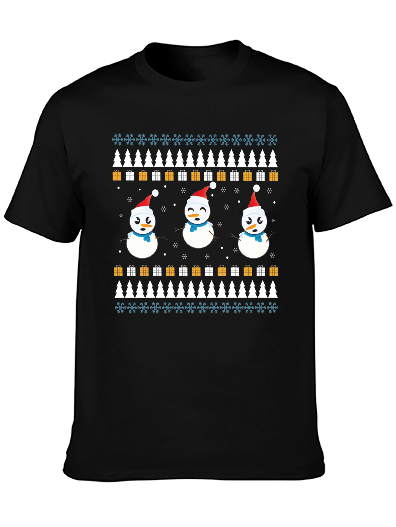 Festive Snowman Pattern T-Shirt - Holiday Cheer