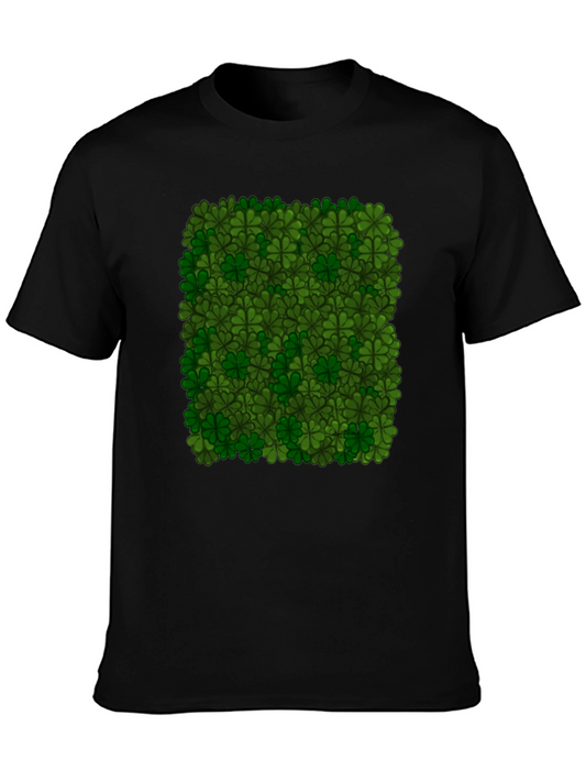 Lucky Clover Pattern Black T-Shirt