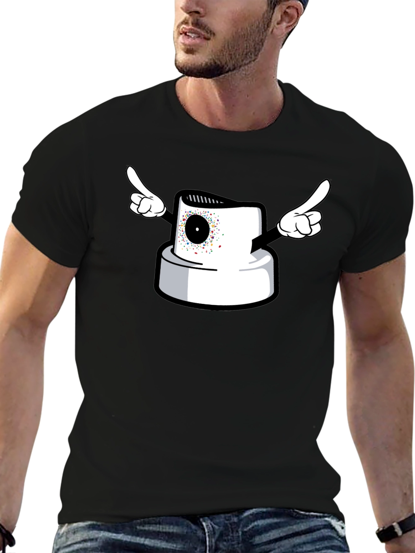 Spray Paint Cap Cartoon Graphic T-Shirt
