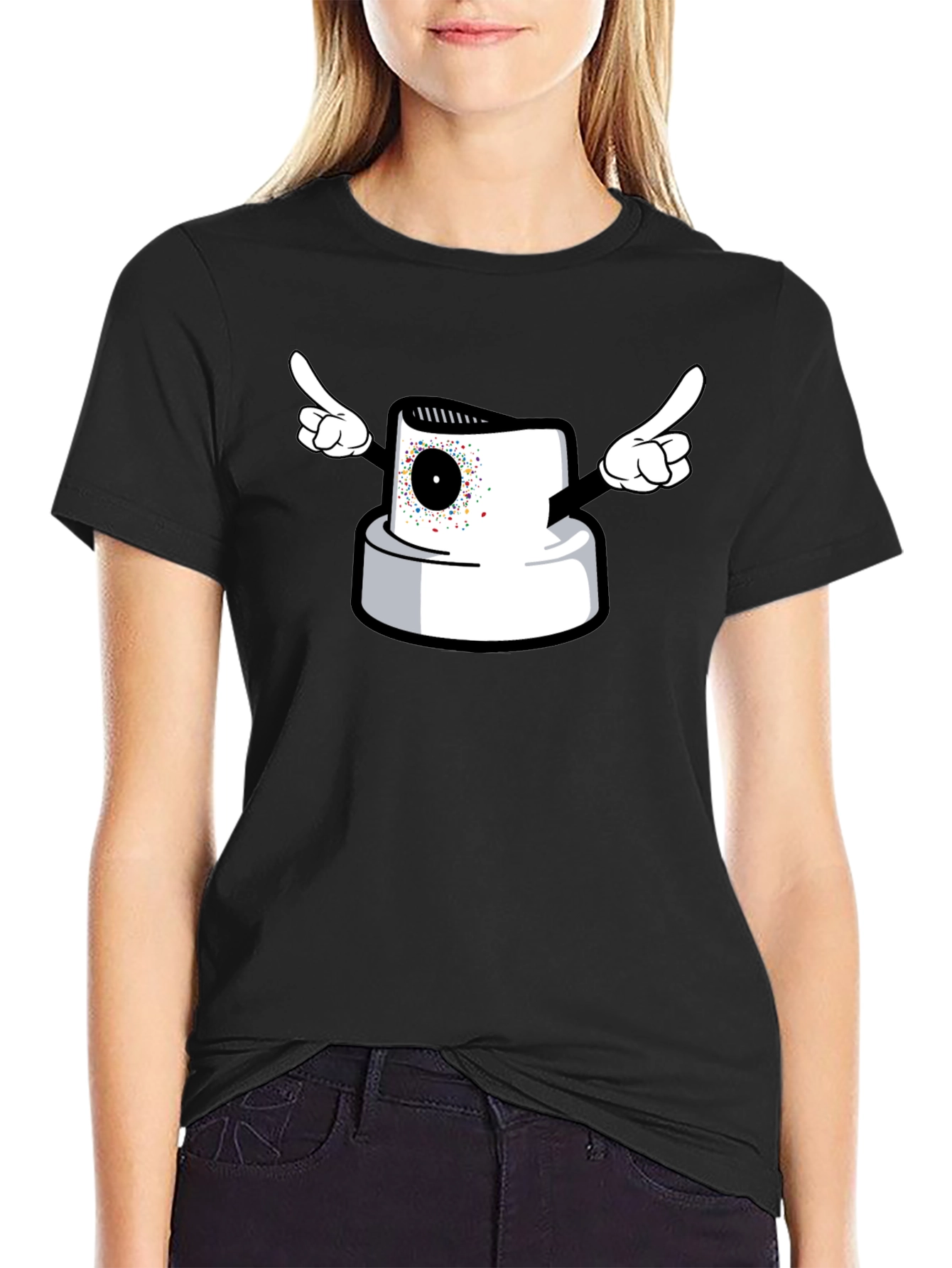 Spray Paint Cap Cartoon Graphic T-Shirt