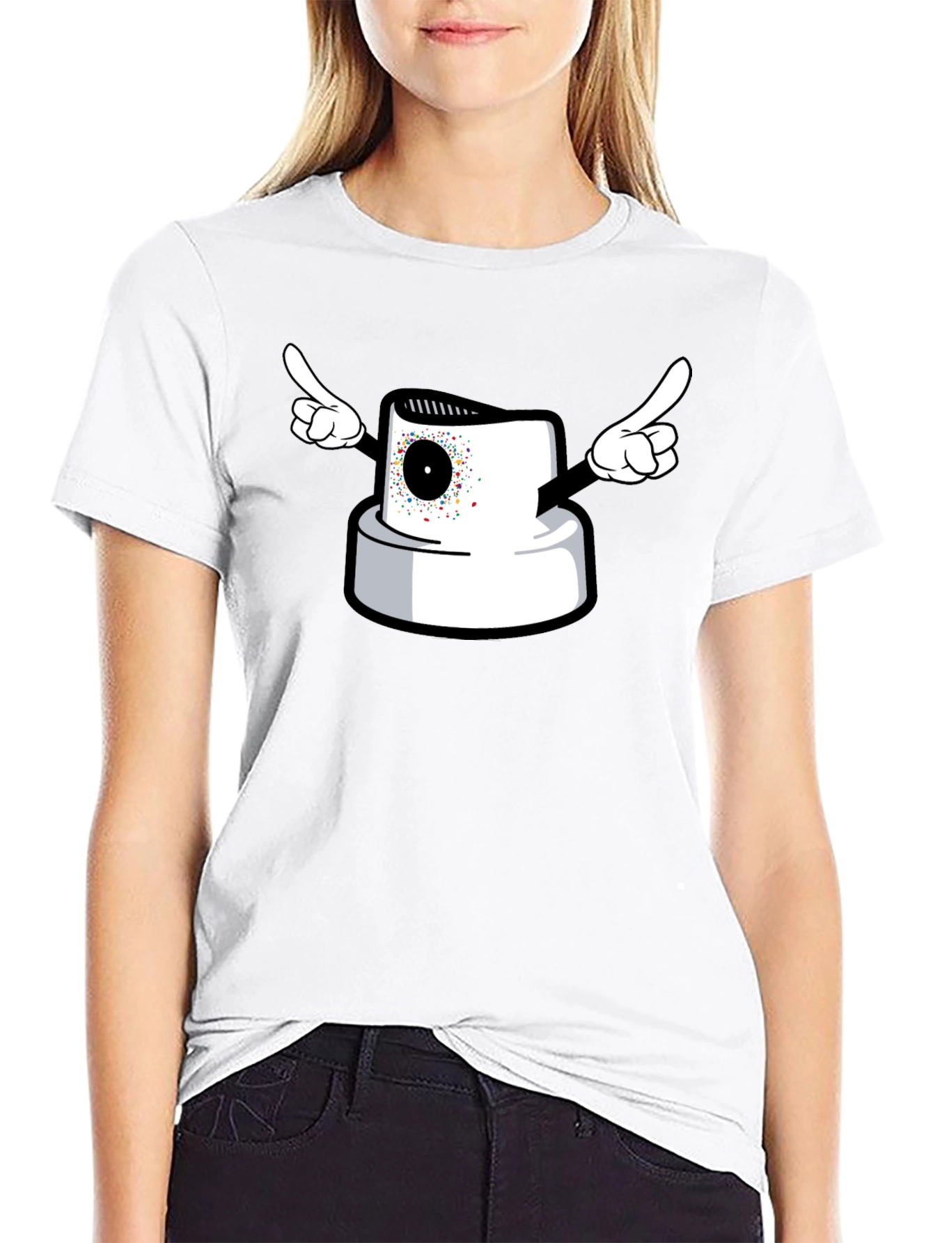 Spray Paint Cap Cartoon Graphic T-Shirt