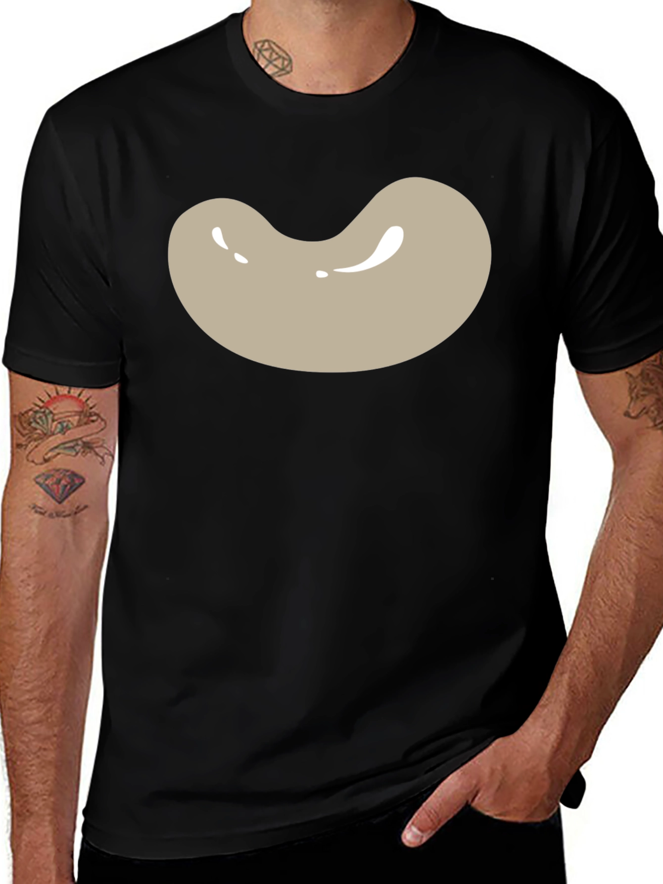 Bean Graphic Tee - Black Cotton Blend Casual T-Shirt