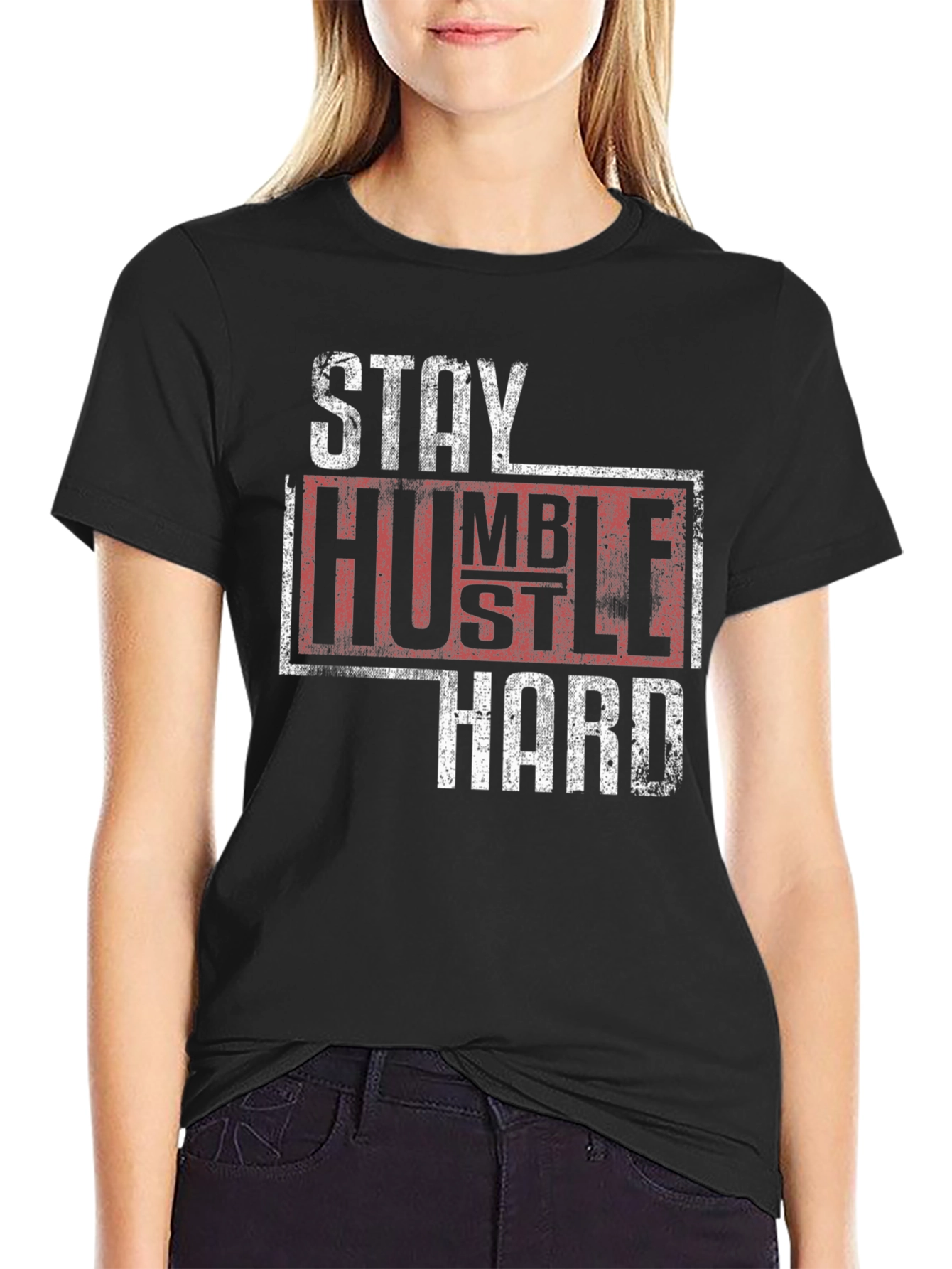 Stay Humble Hustle Hard Graphic Tee - Black