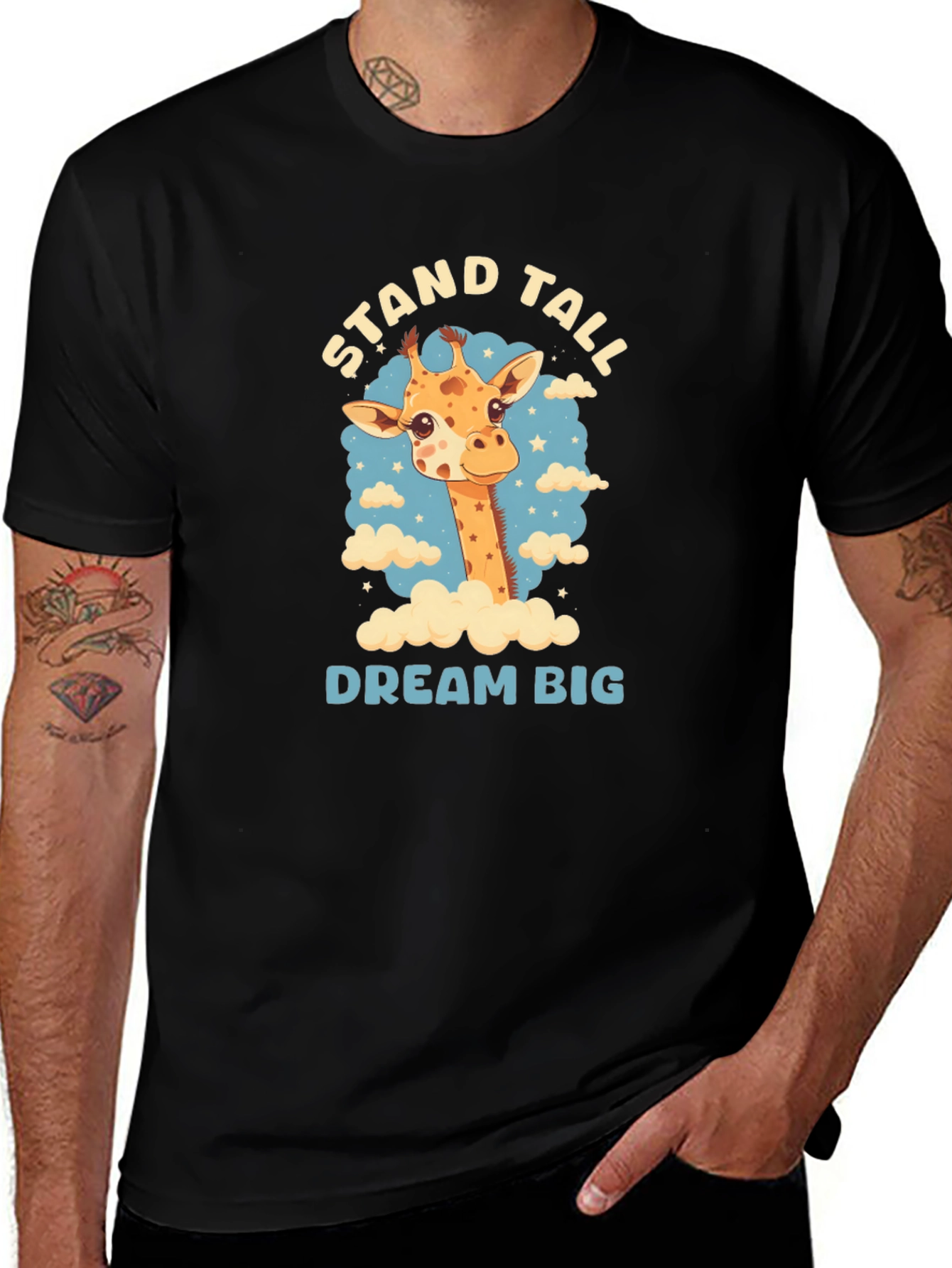 Stand Tall Giraffe Graphic Black T-Shirt