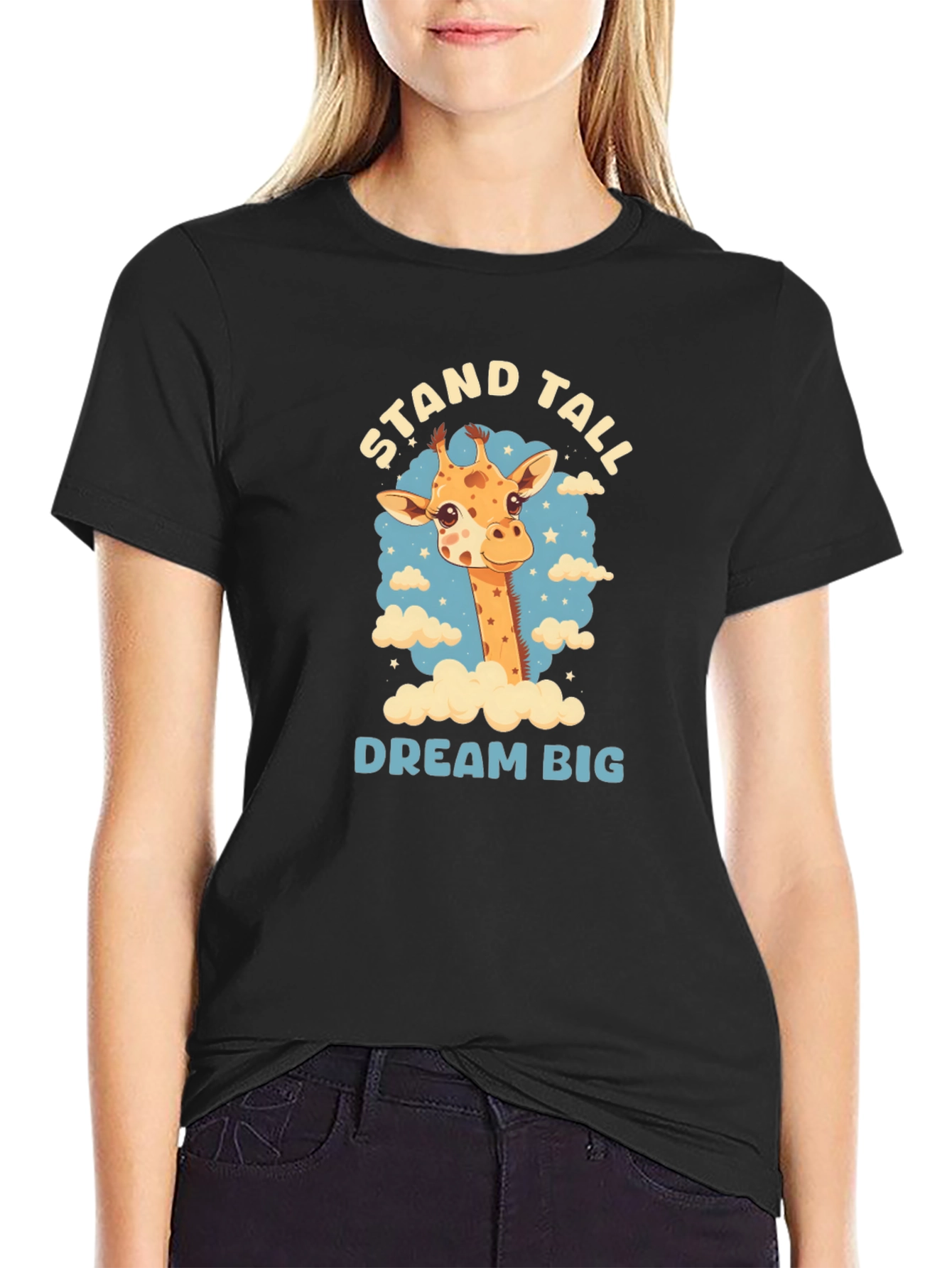 Stand Tall Giraffe Graphic Black T-Shirt