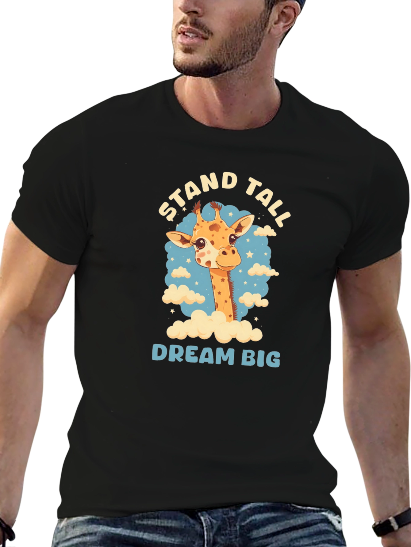 Stand Tall Giraffe Graphic Black T-Shirt