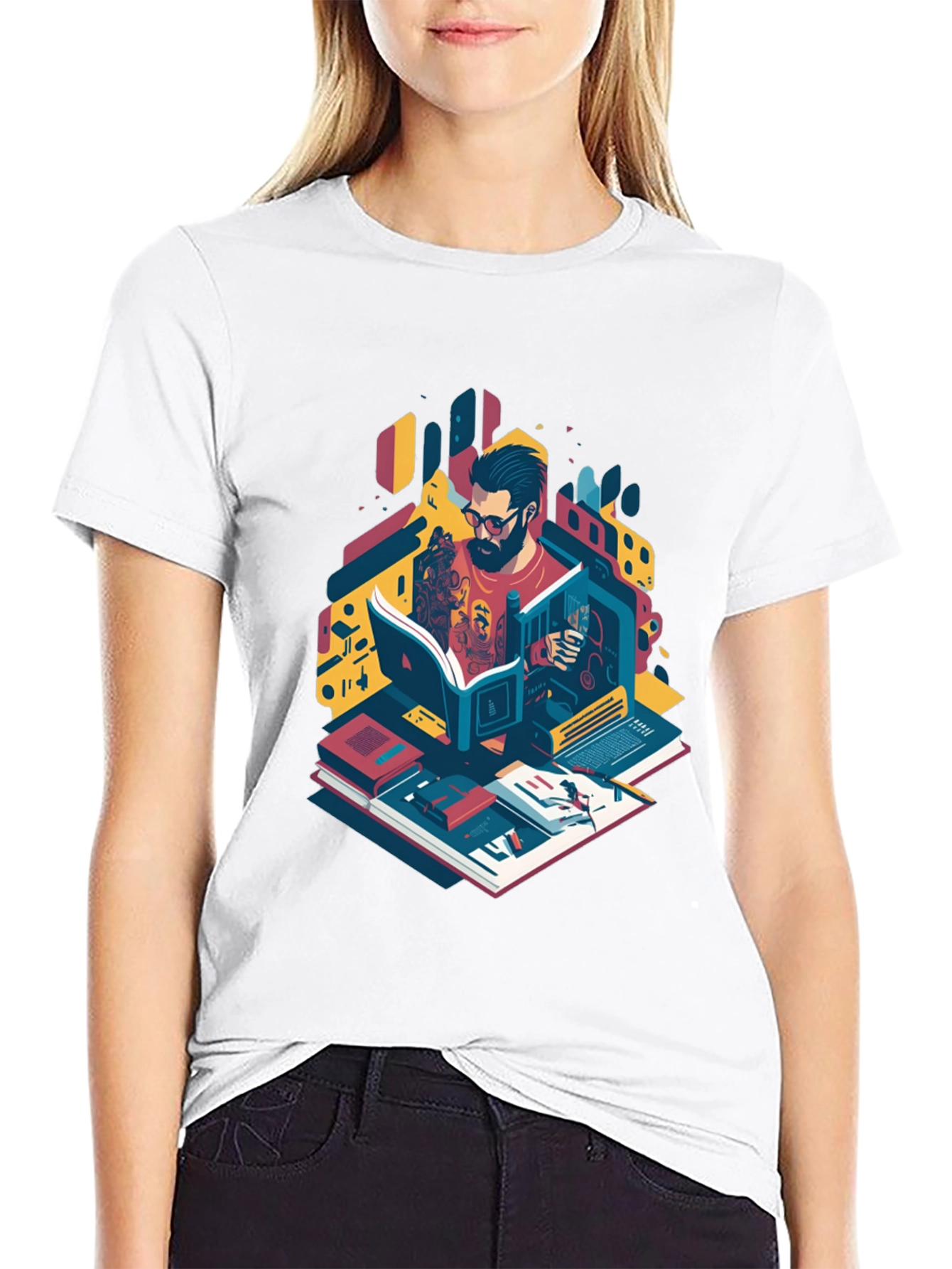 Bookworm Graphic Tee - Artistic Readers Shirt