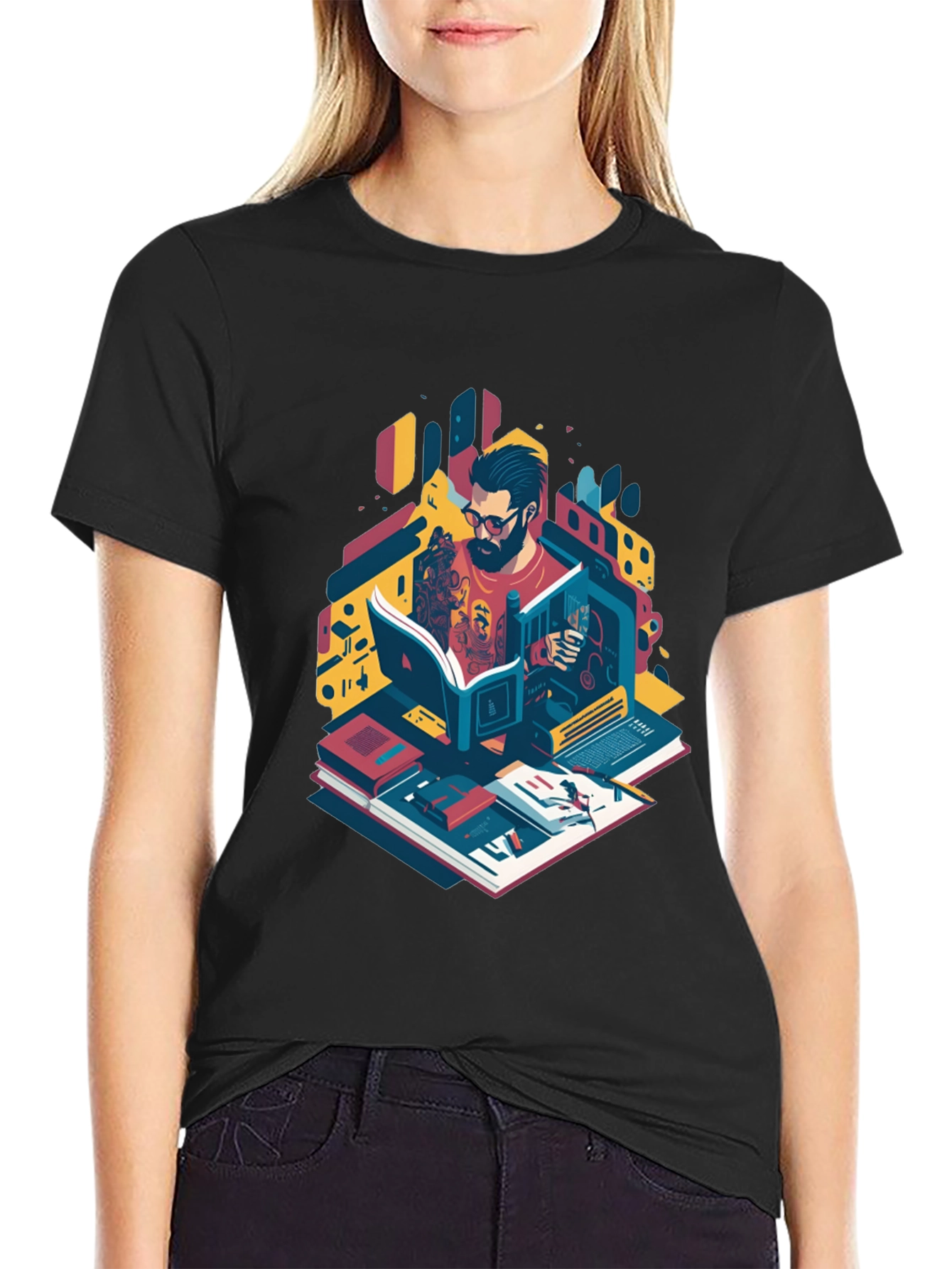 Bookworm Graphic Tee - Artistic Readers Shirt