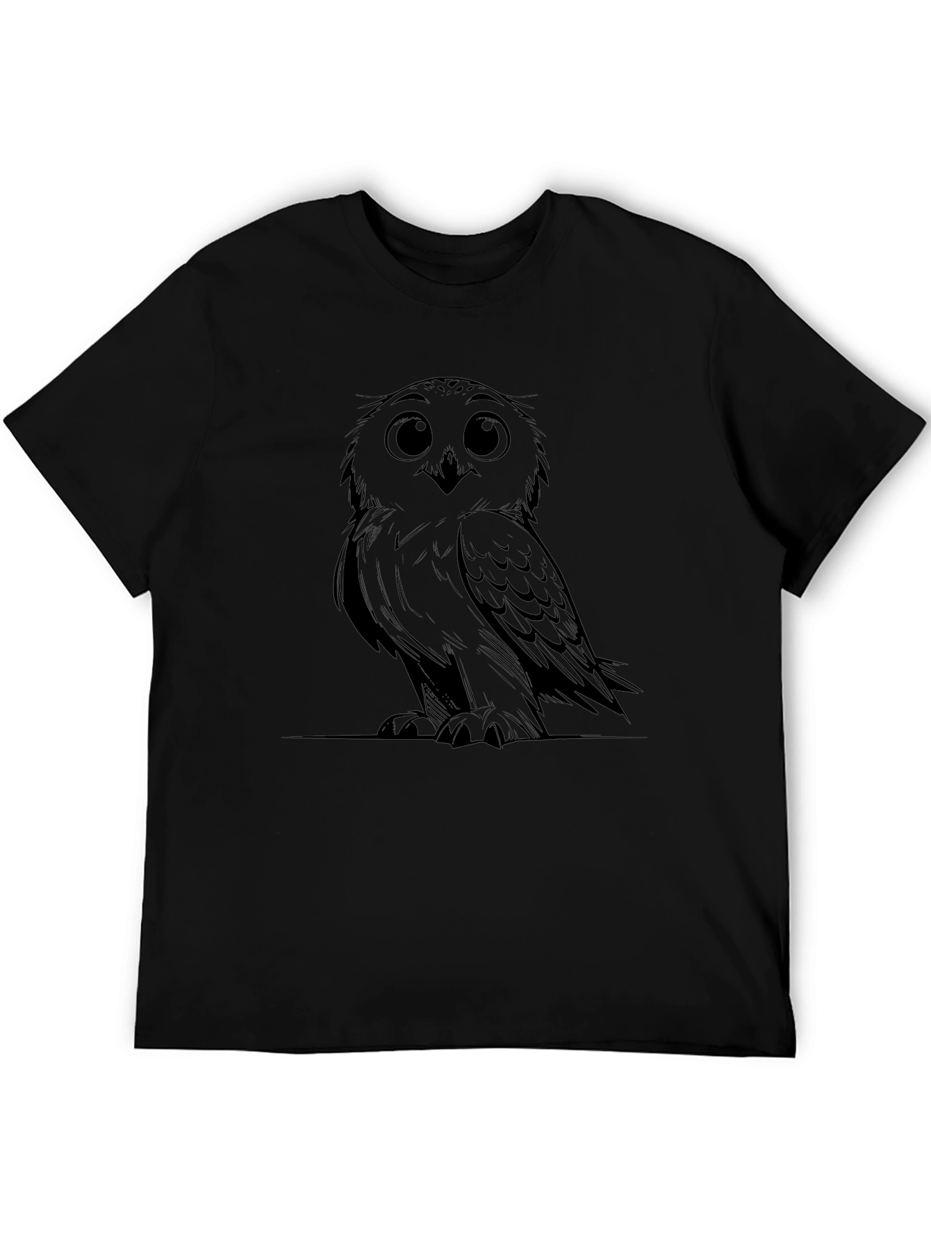 Owl Graphic Print Mens Black T-Shirt