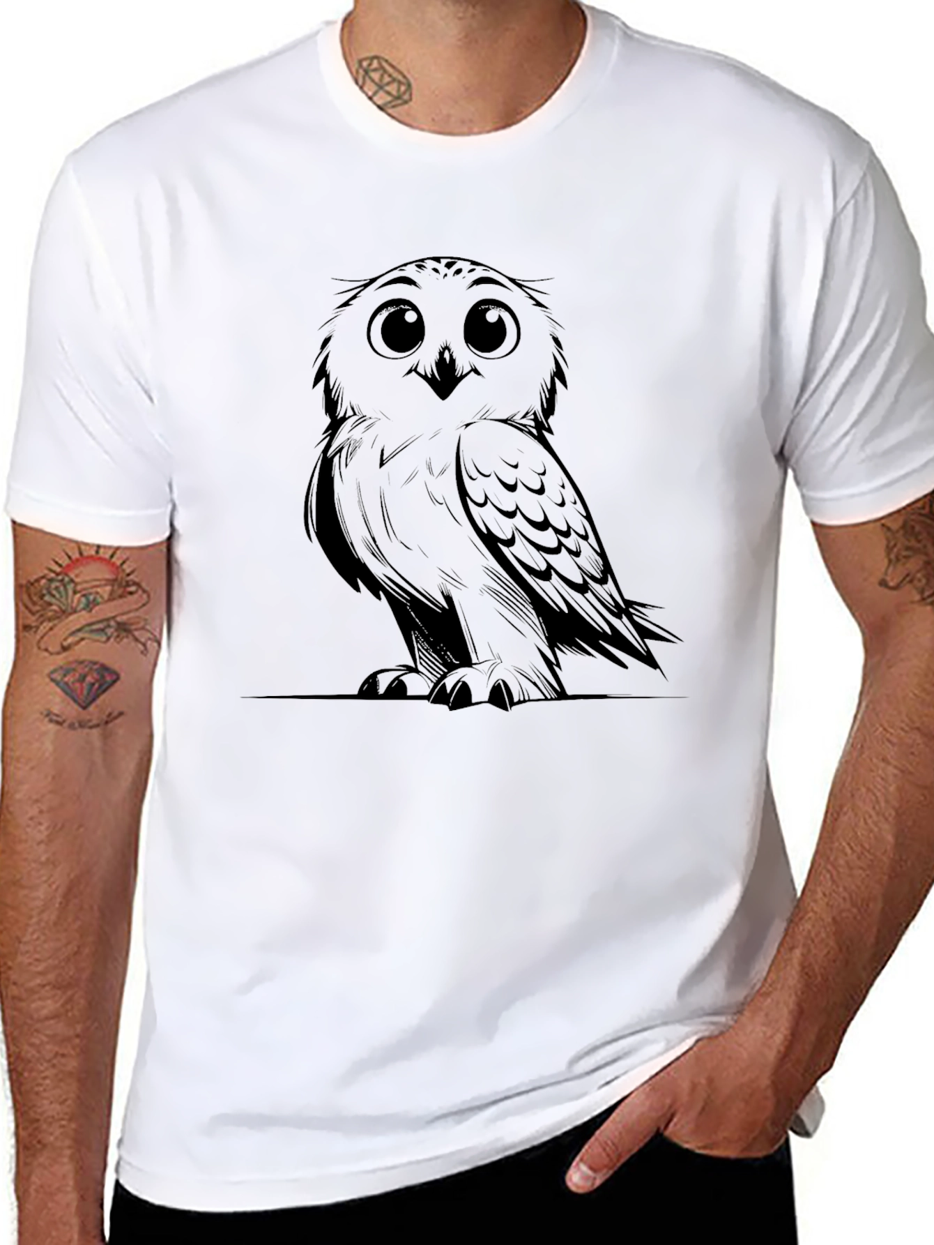 Owl Graphic Print Mens Black T-Shirt
