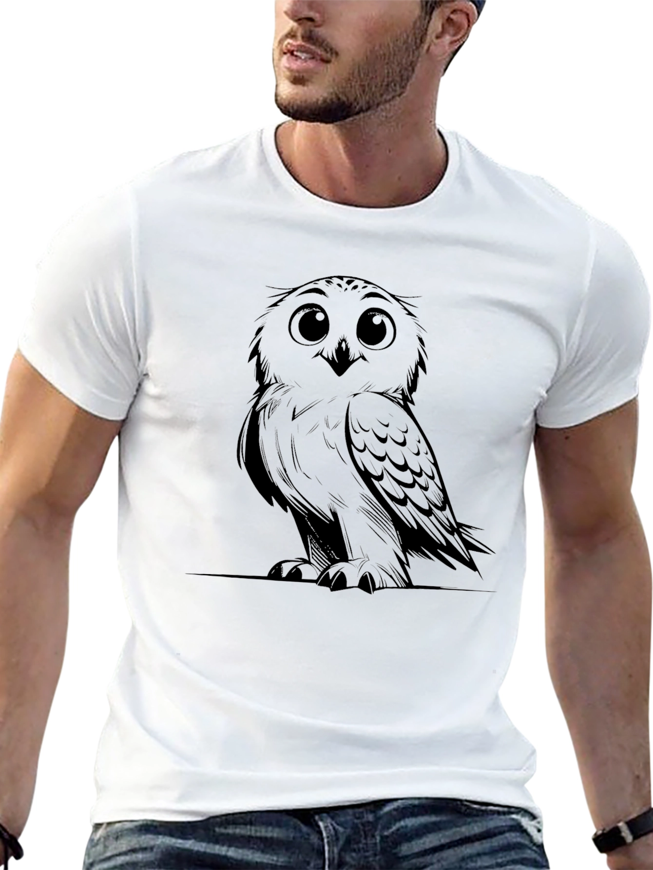 Owl Graphic Print Mens Black T-Shirt