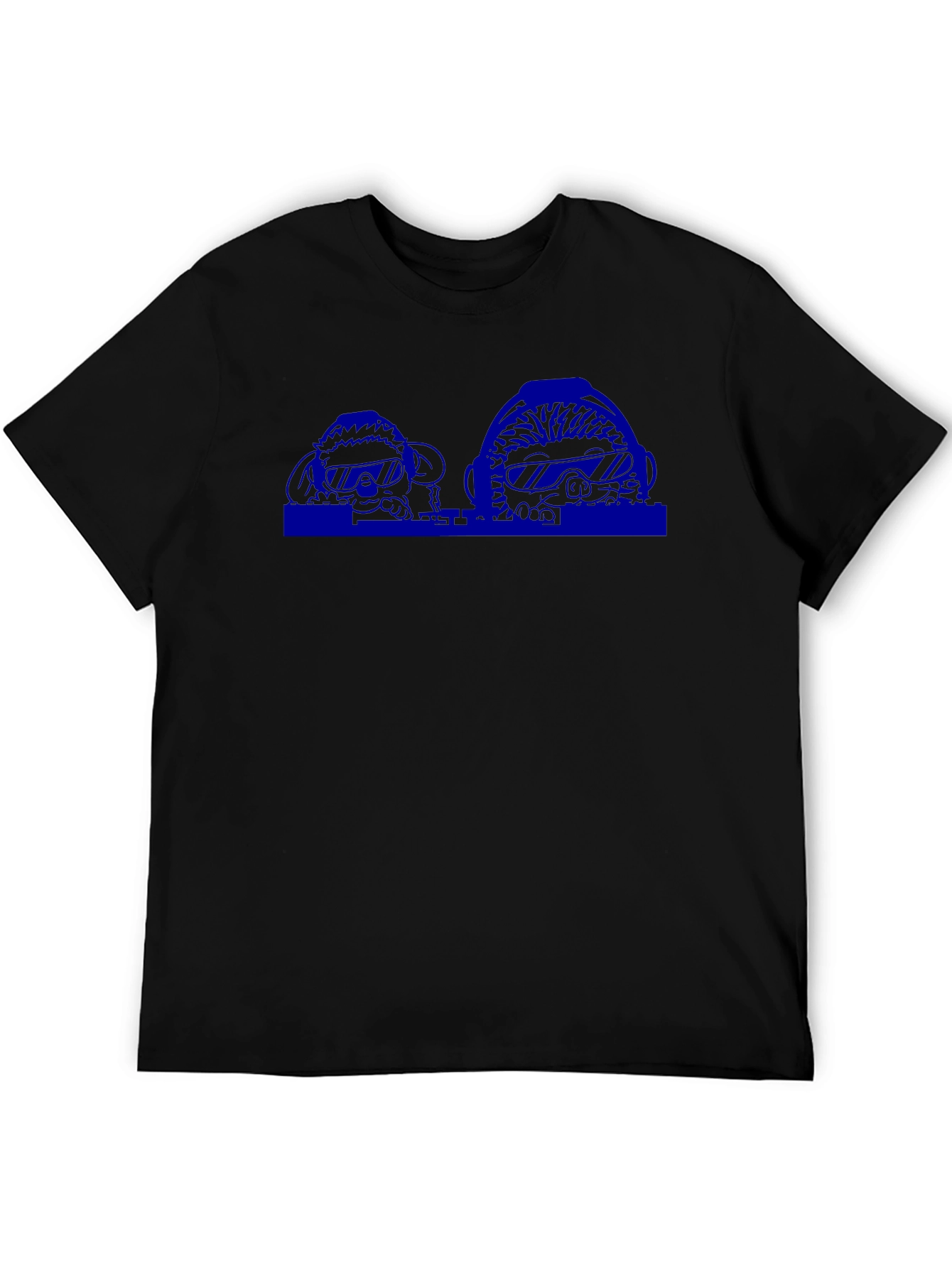 Mens Black T-Shirt with Blue Graphic Print