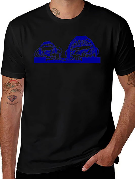 Mens Black T-Shirt with Blue Graphic Print
