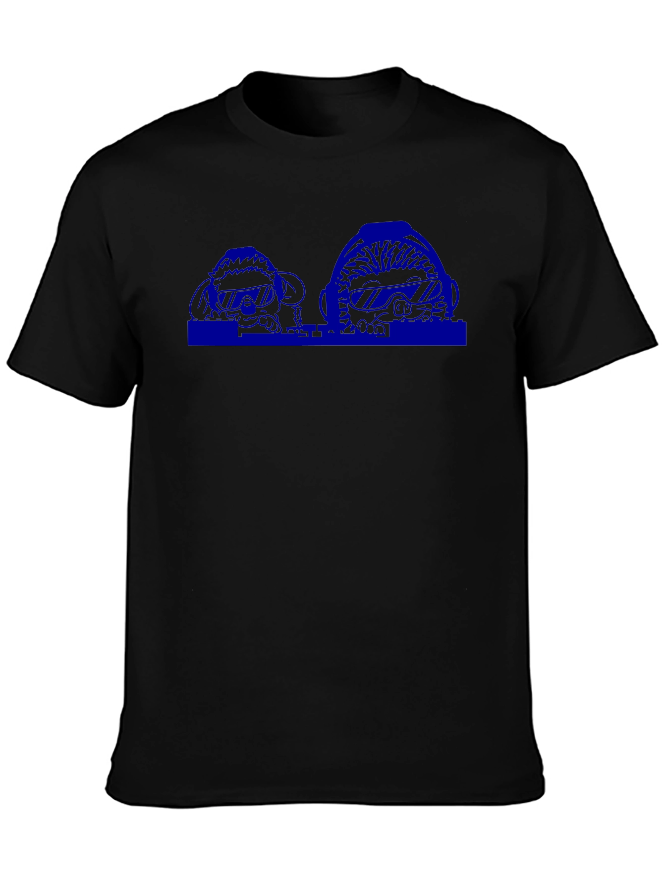 Mens Black T-Shirt with Blue Graphic Print