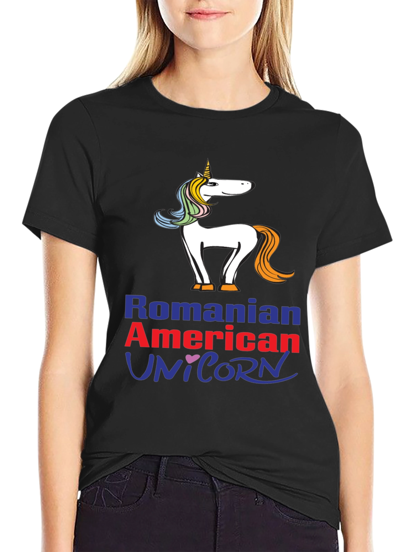Romanian American Unicorn Graphic T-Shirt