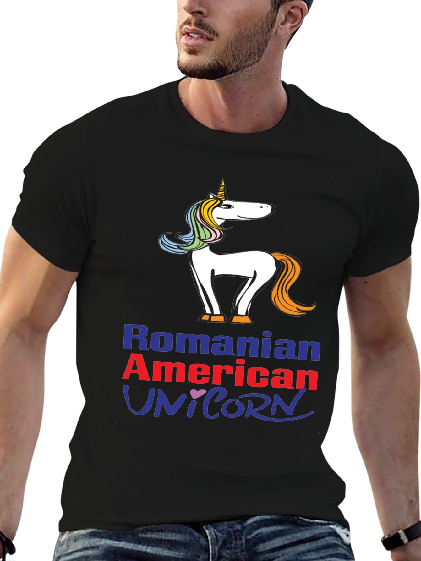 Romanian American Unicorn Graphic T-Shirt