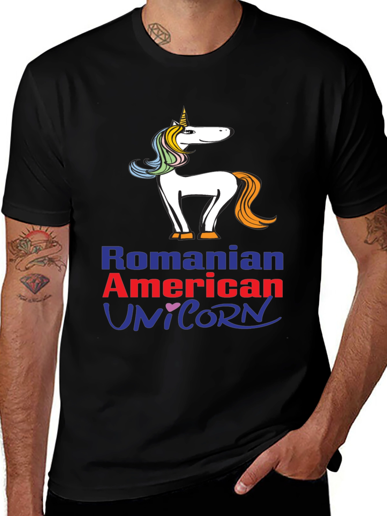 Romanian American Unicorn Graphic T-Shirt