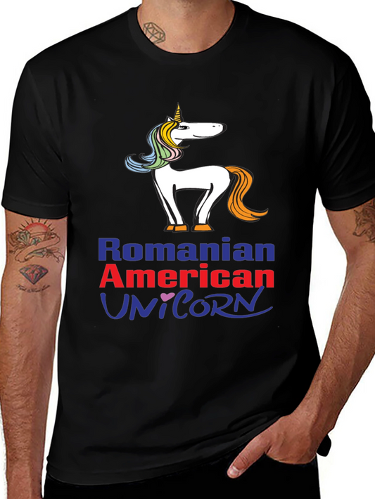 Romanian American Unicorn Graphic T-Shirt