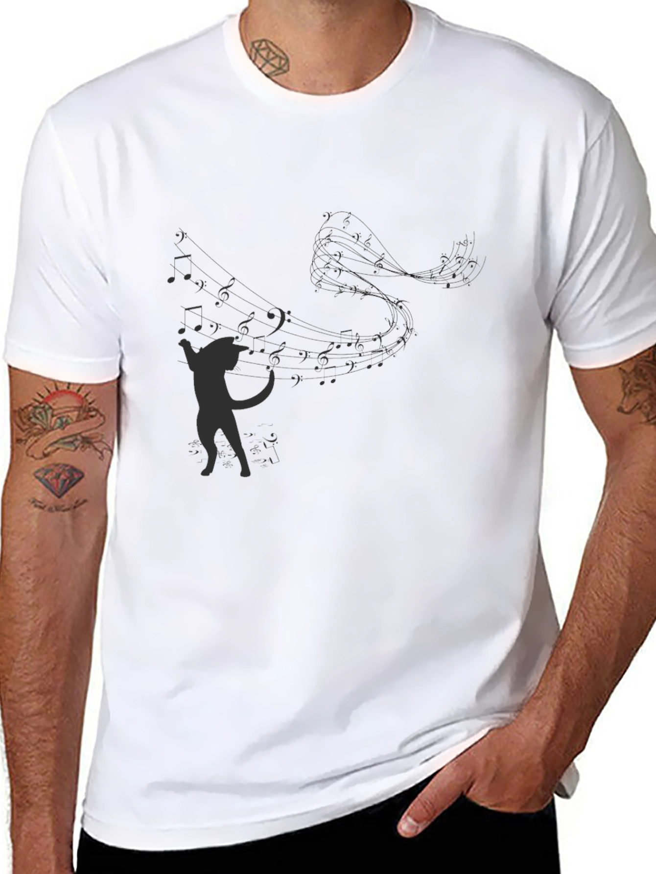 Musical Cat T-Shirt - Black Graphic Tee