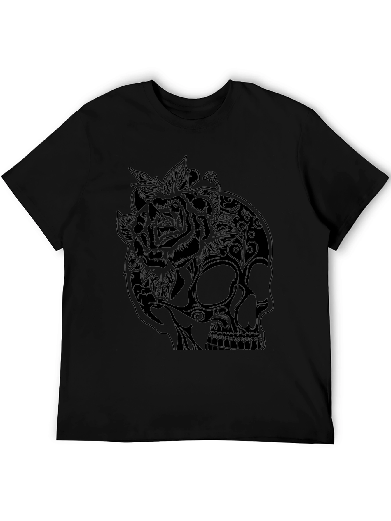 Skull and Rose Graphic Tee - Black
